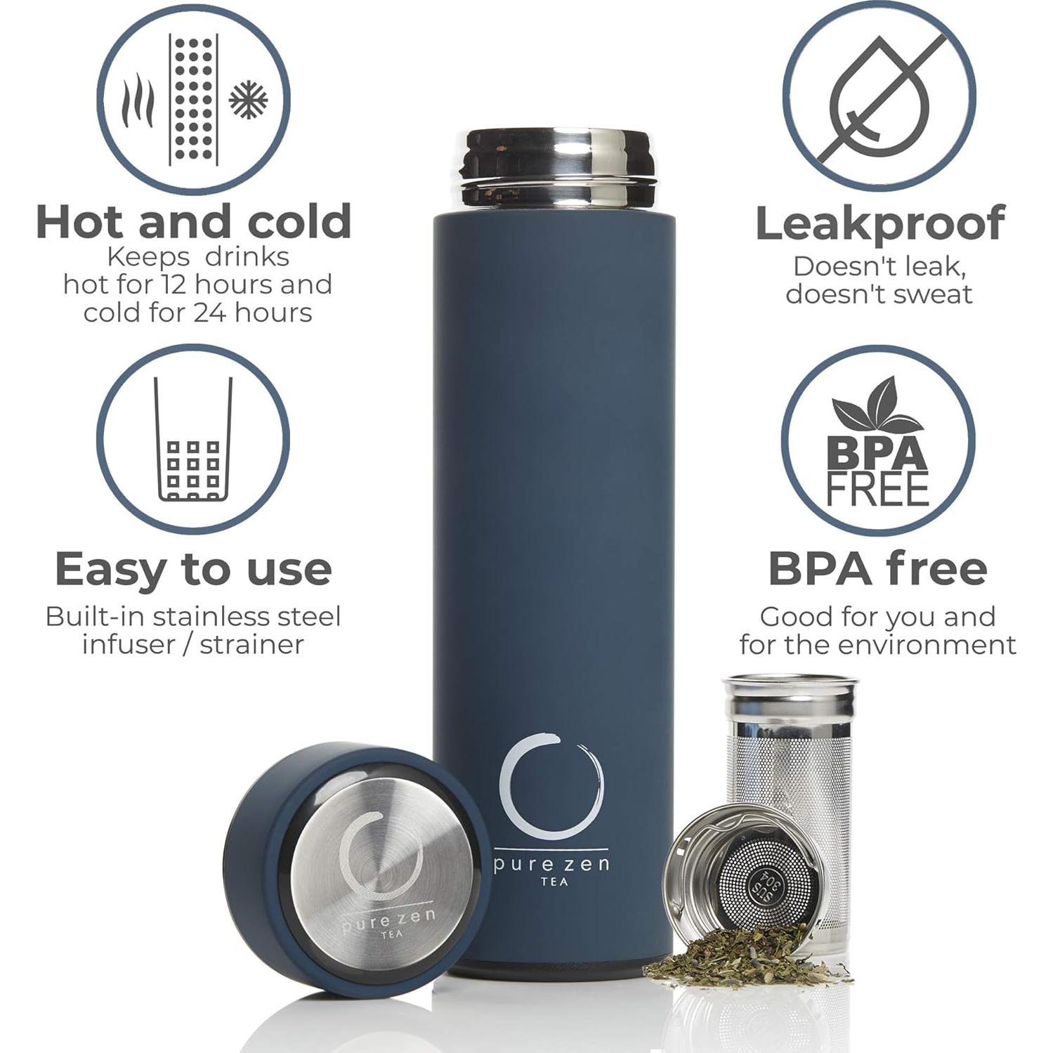 Termo infusor Pure Zen Tea 15 oz acero inoxidable azul