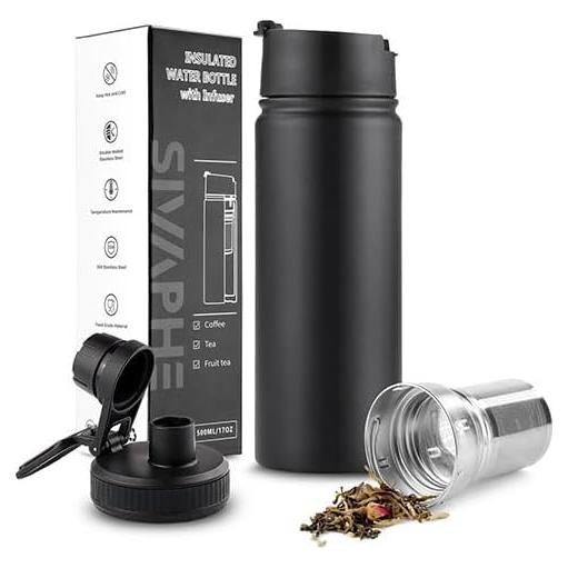 Botella Térmica de Té Sivaphe 500ml Acero Inoxidable Negro