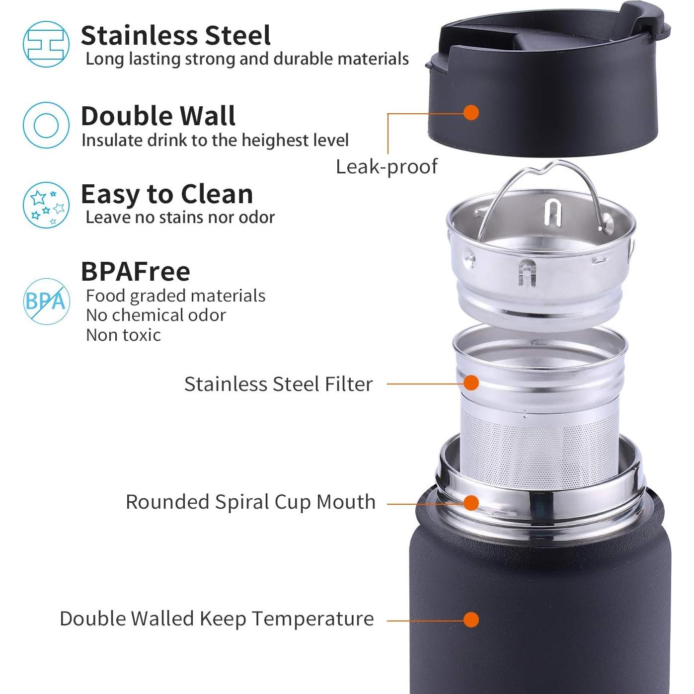 Botella Térmica de Té Sivaphe 500ml Acero Inoxidable Negro