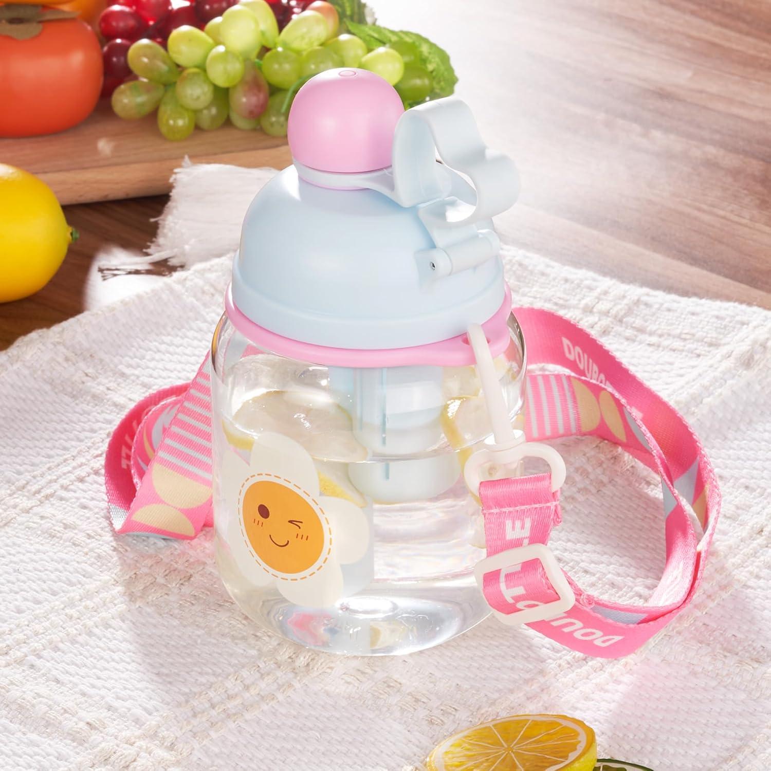 Botella de Agua para Niños 800ml Tritan Azul con Pajilla