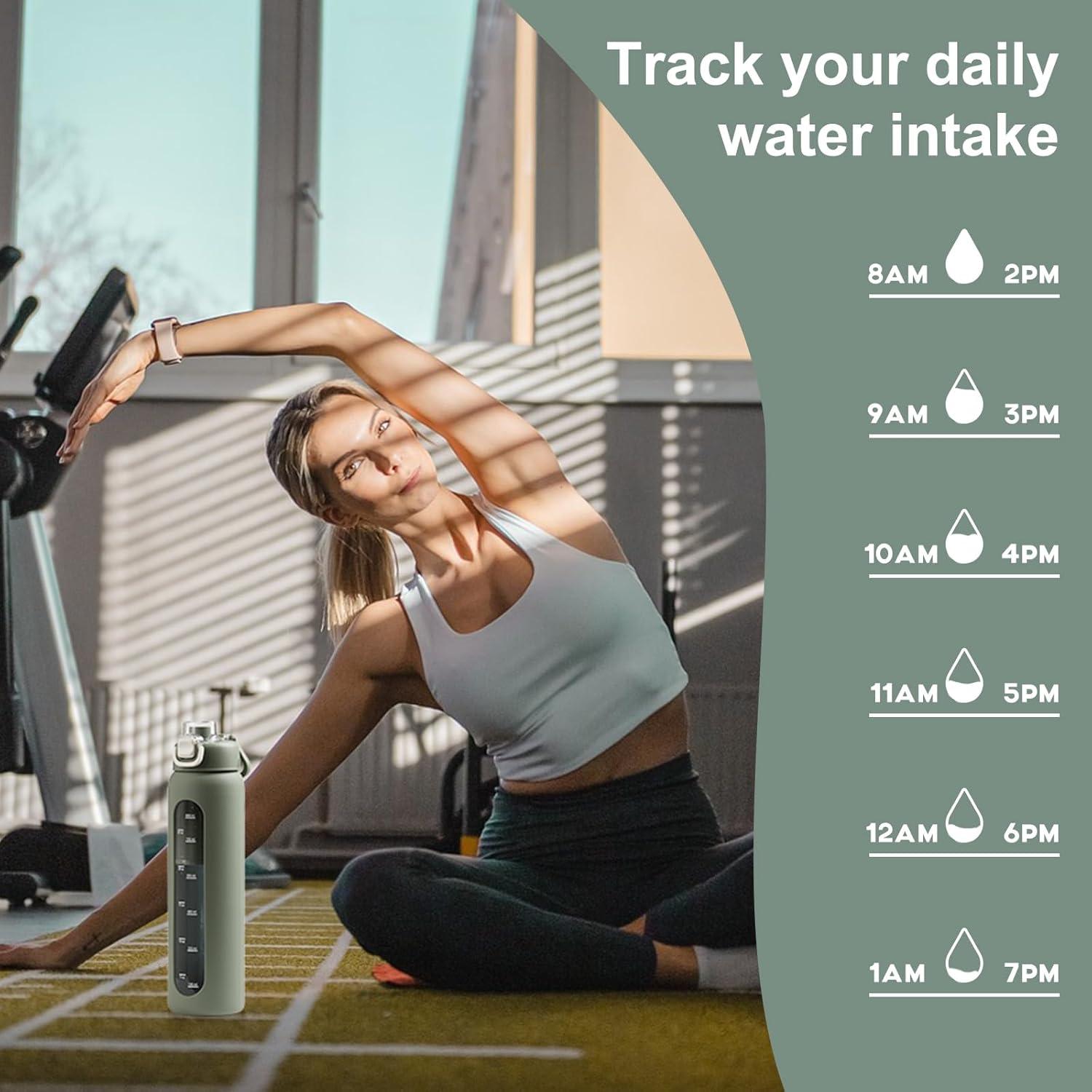 Botella de Agua de Vidrio Chunmo 946 ml con 2 Tapas Oliva