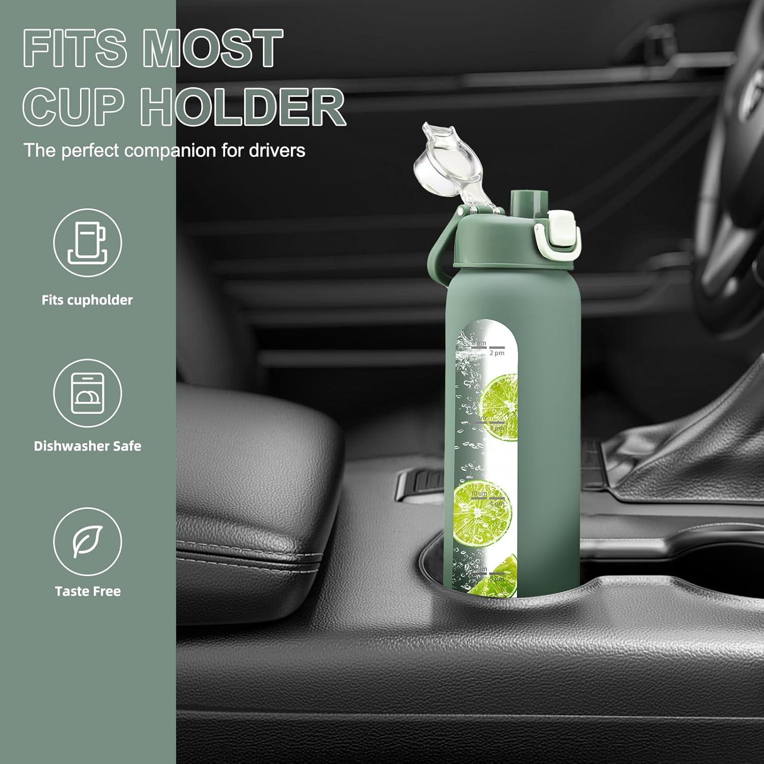 Botella de Agua de Vidrio Chunmo 946 ml con 2 Tapas Oliva