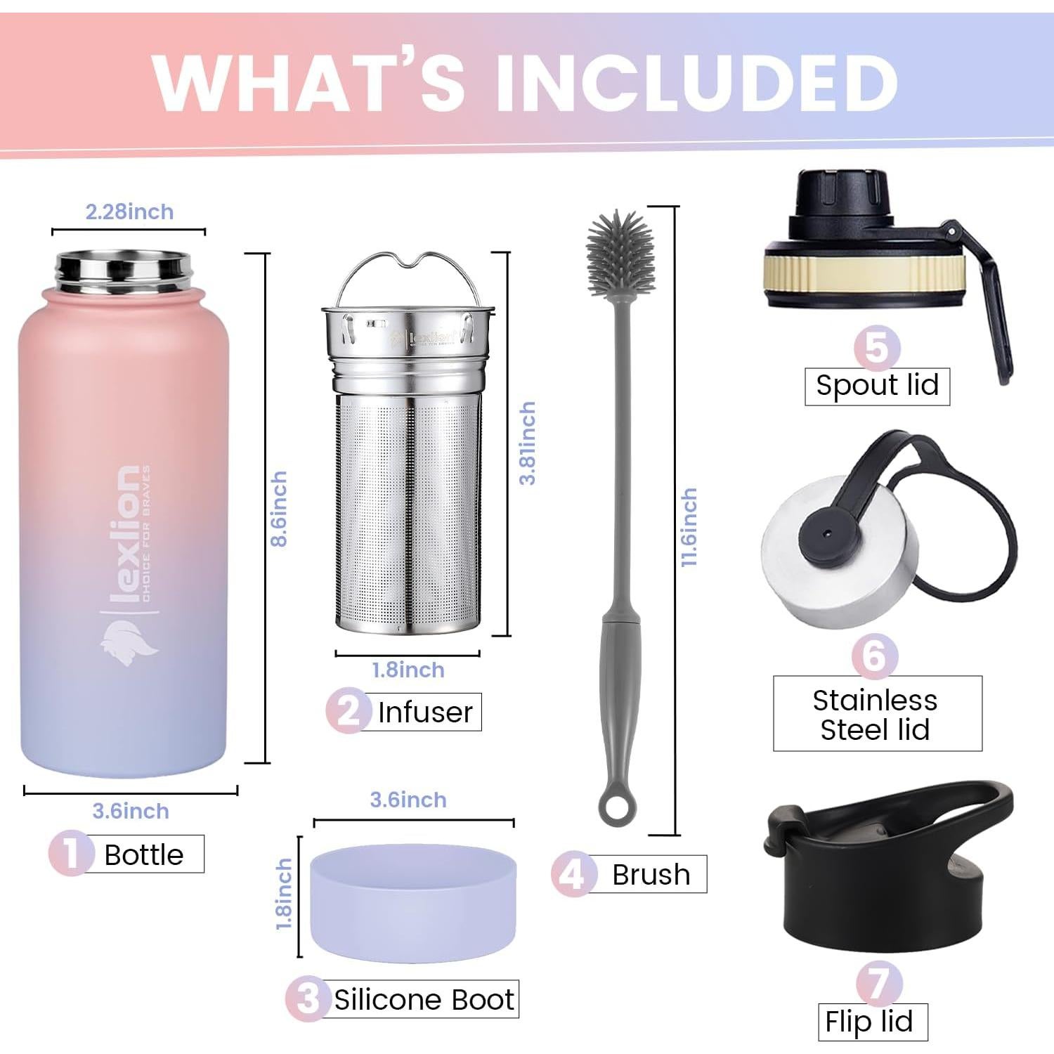 Botella de Agua Lexlion 32 Oz Acero Inoxidable Infusor