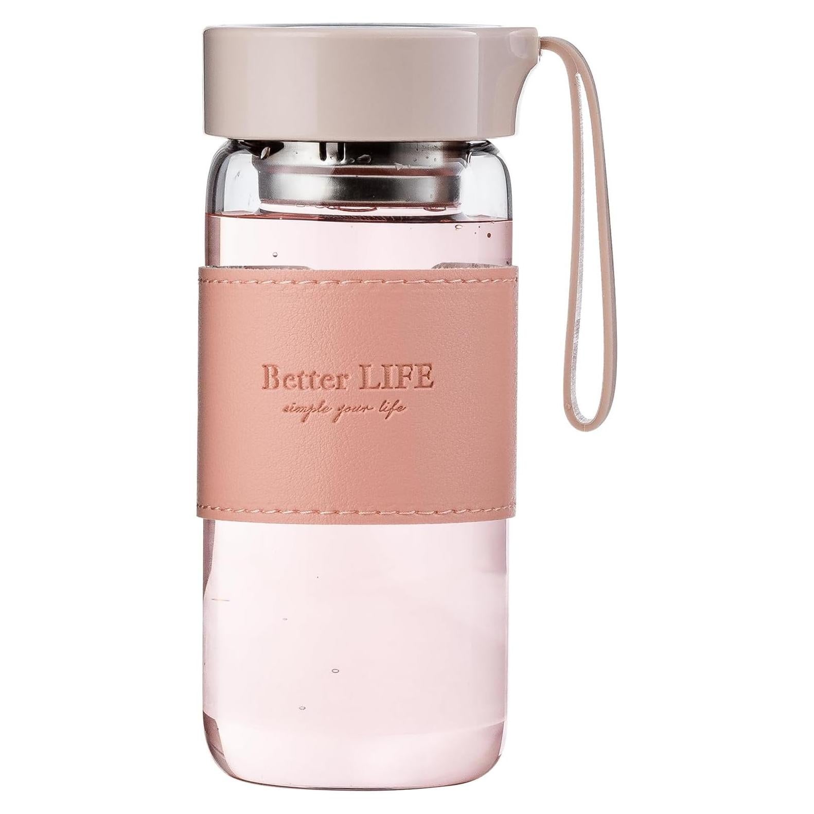 Botella de Agua de Vidrio 0.47L DNIENKGE Rosa con Funda Antideslizante