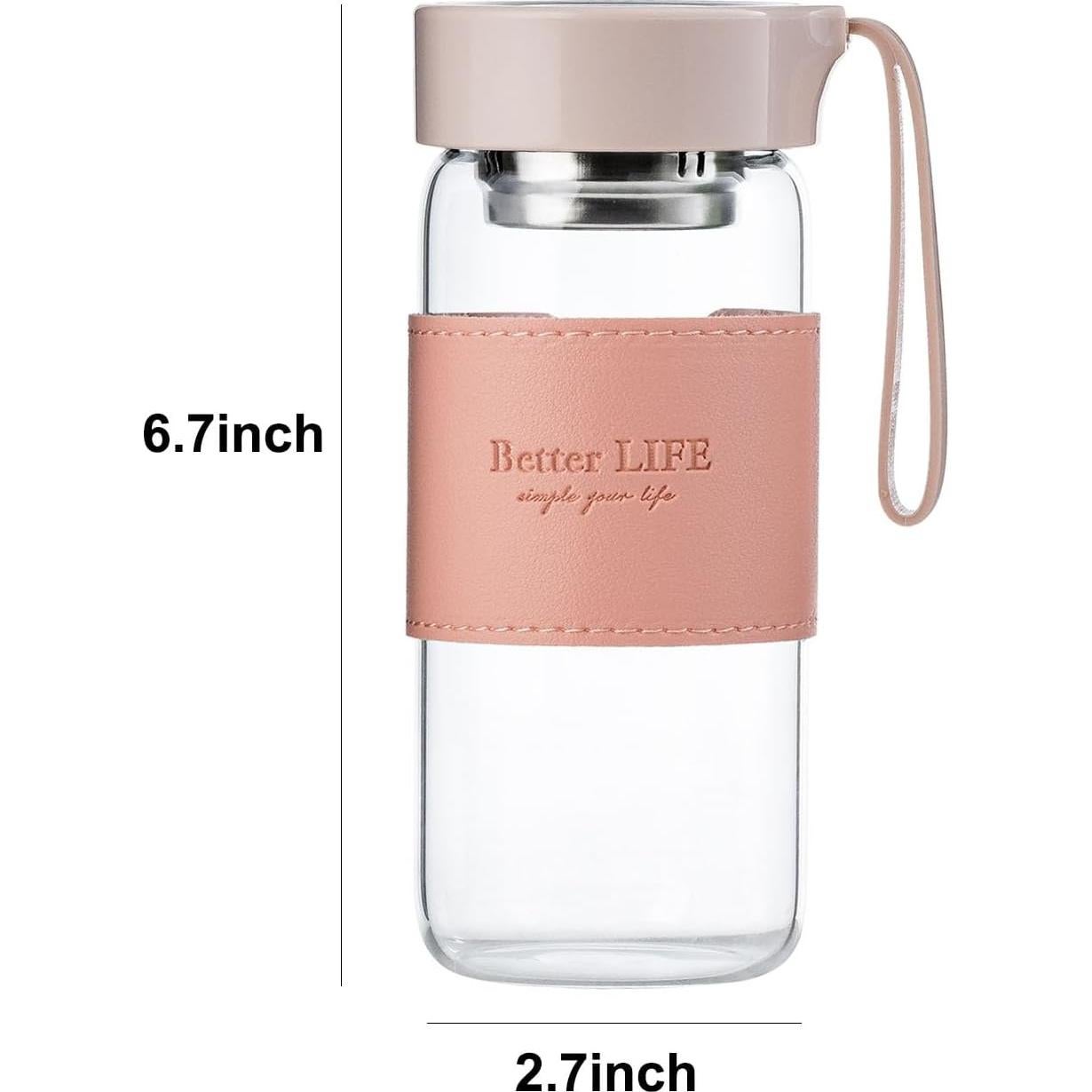 Botella de Agua de Vidrio 0.47L DNIENKGE Rosa con Funda Antideslizante