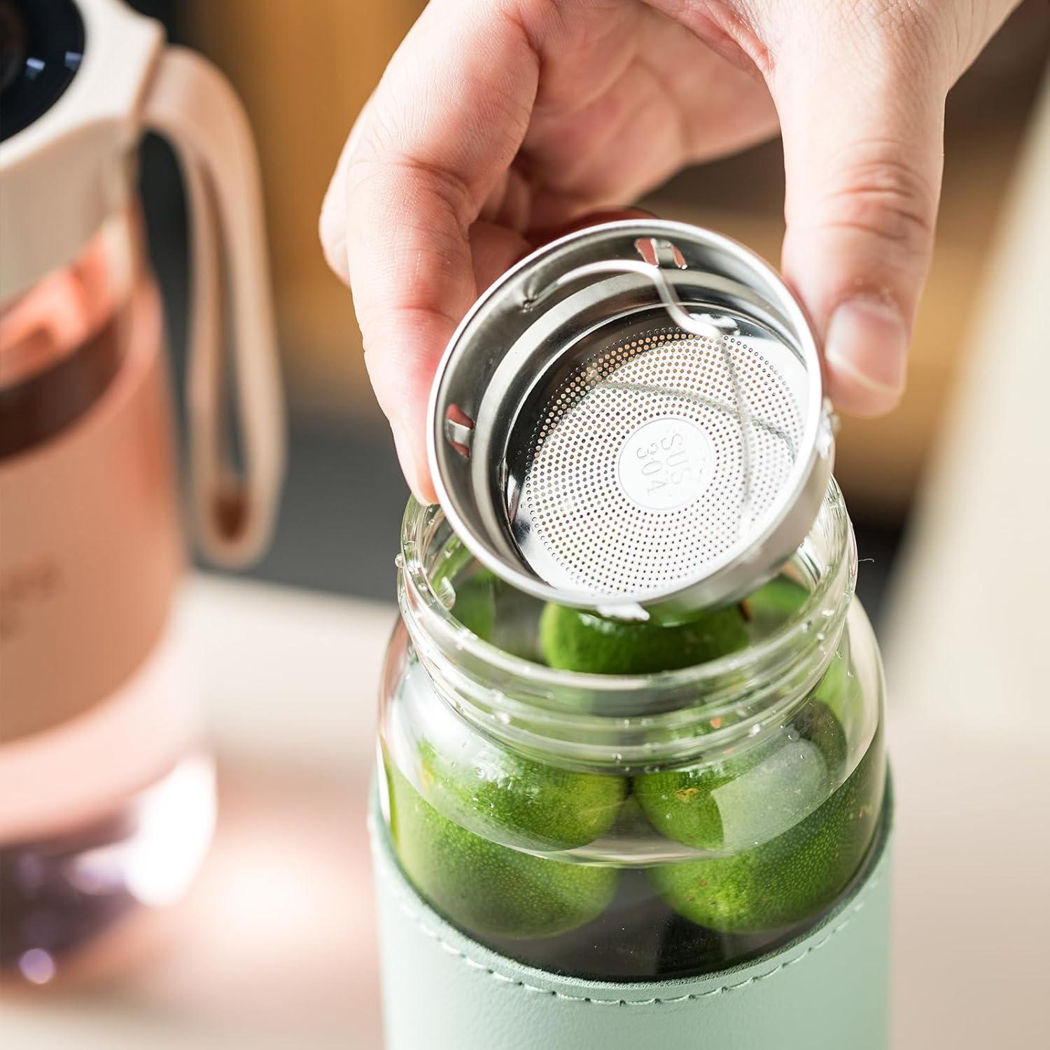 Botella de Agua de Vidrio 0.47L DNIENKGE Rosa con Funda Antideslizante