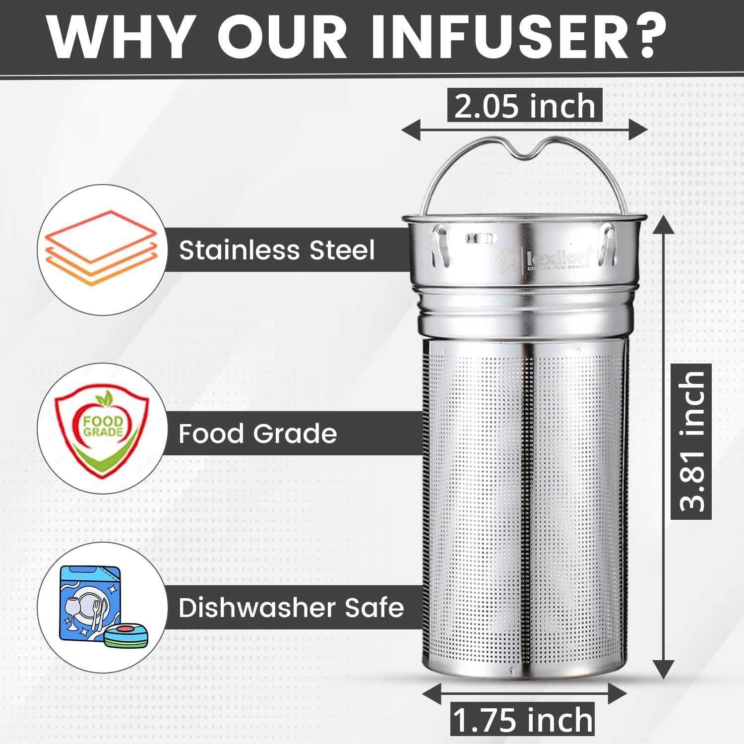 Infusor de Té de Acero Inoxidable Lexlion - Reutilizable y Portátil