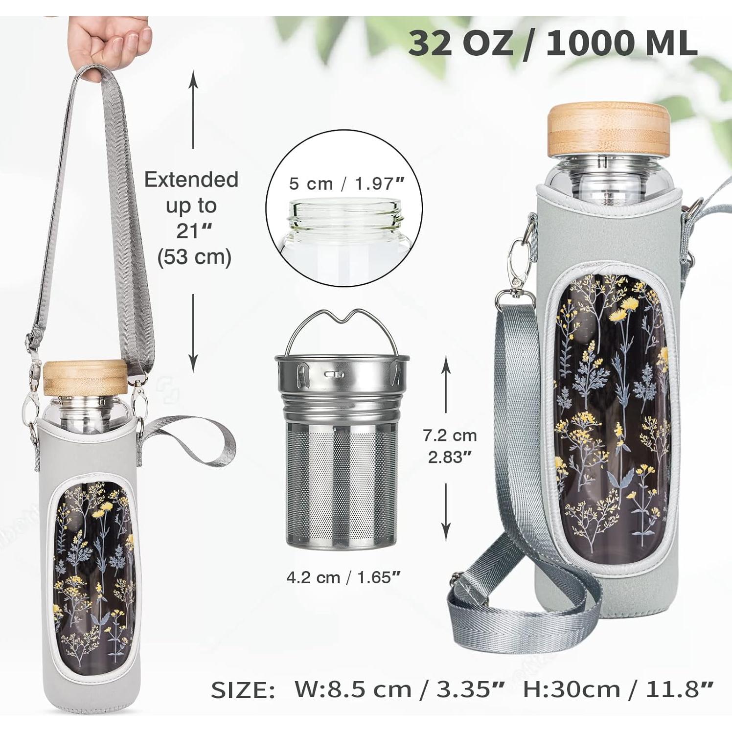 Botella de Agua de Vidrio Borosilicato Reeho 1000ml con Infusor