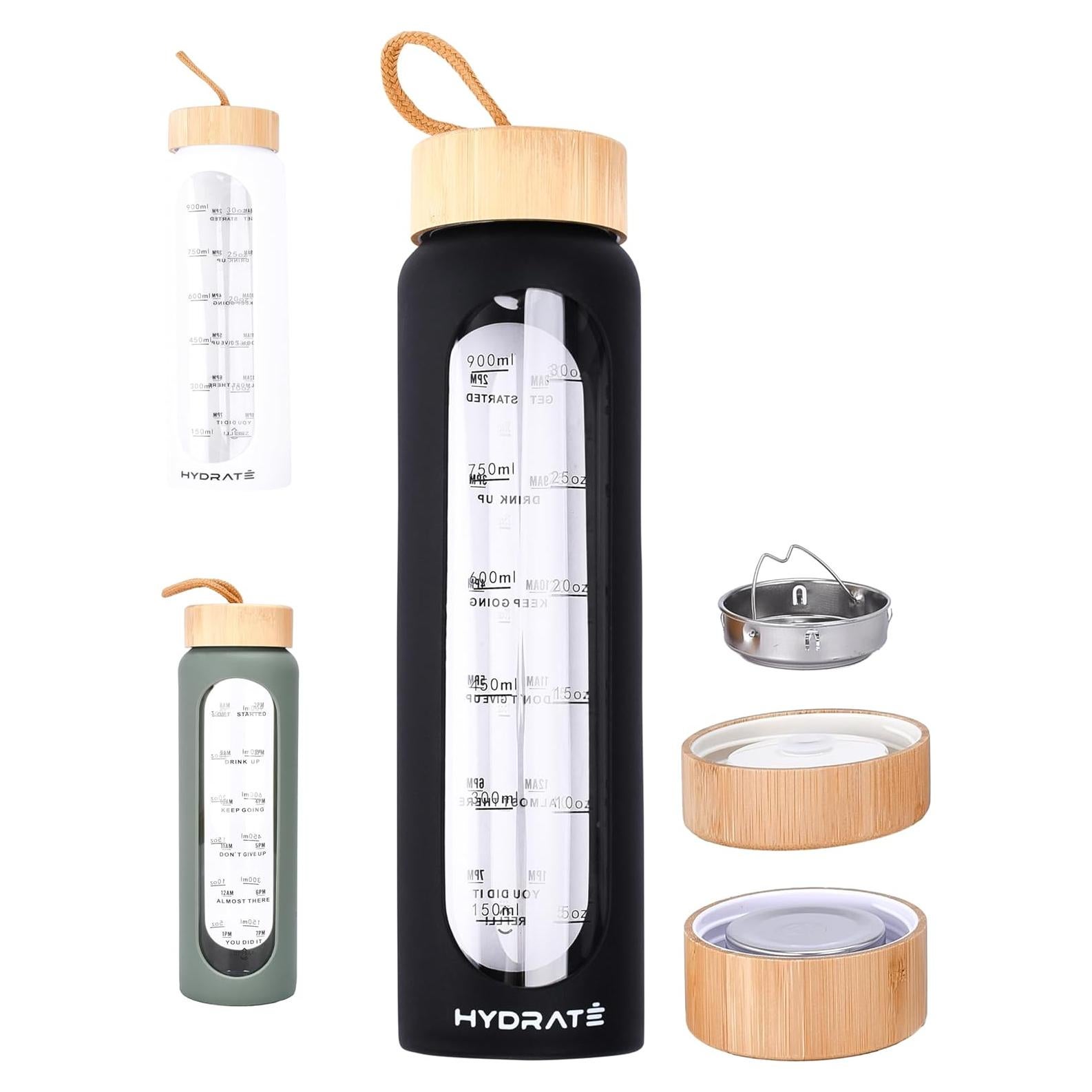 Botella de Agua de Vidrio HYDRATE 946 ml con Difusor y Tapas