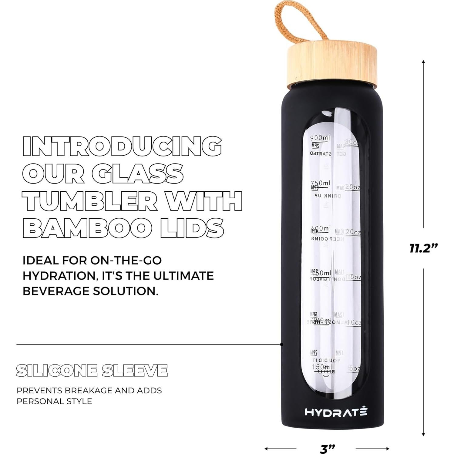 Botella de Agua de Vidrio HYDRATE 946 ml con Difusor y Tapas