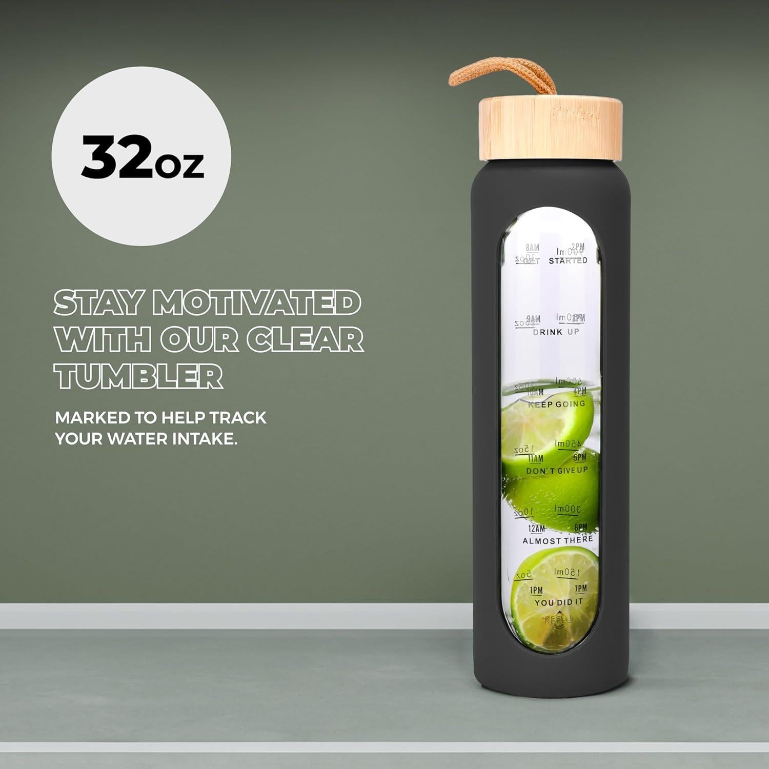 Botella de Agua de Vidrio HYDRATE 946 ml con Difusor y Tapas