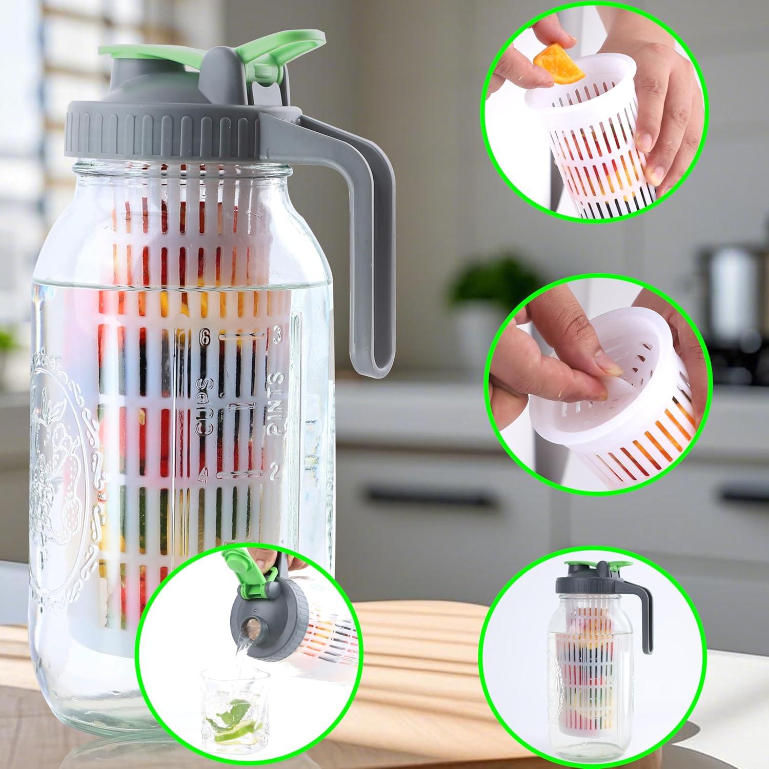 Jarra de vidrio Mason GMCOZY 1.89L con infusor y tapa hermética