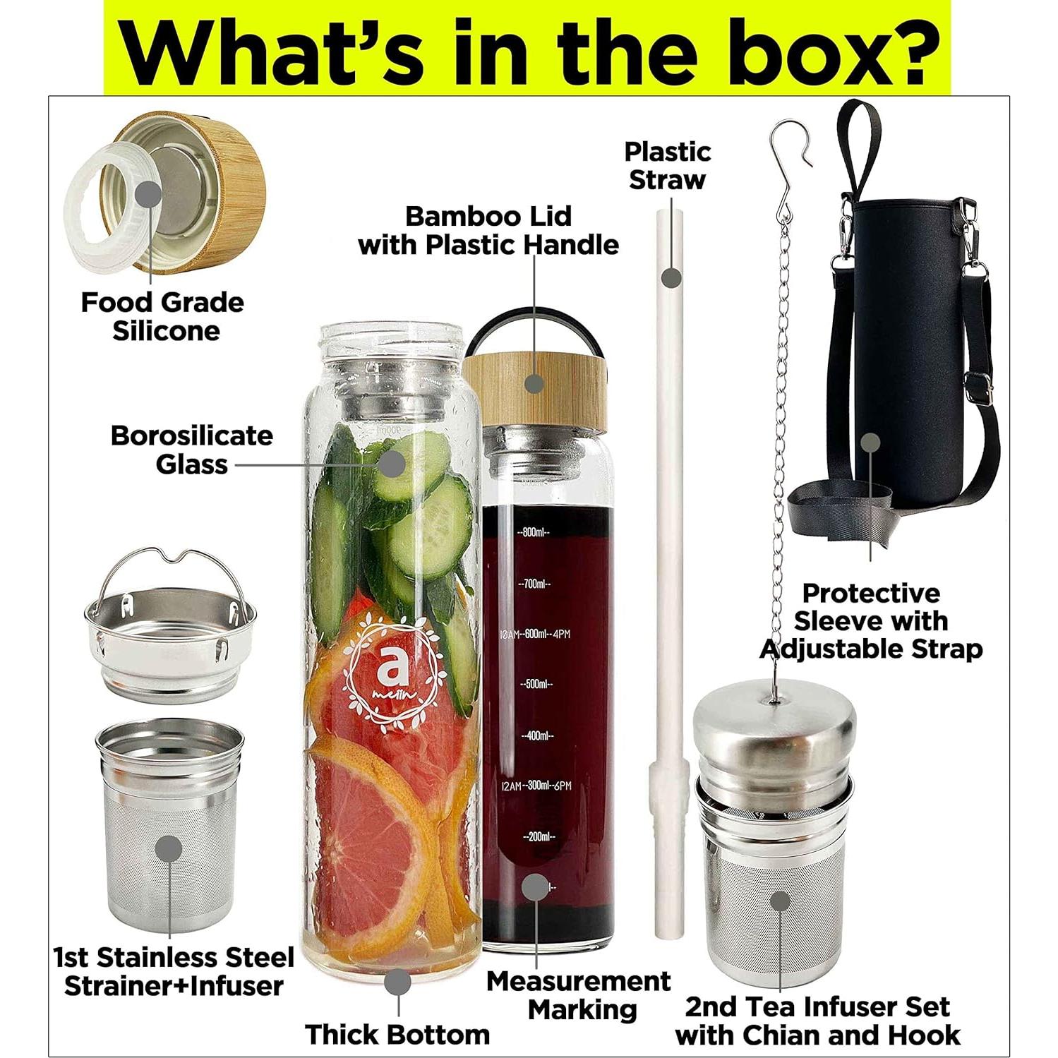 Botella de Agua de Vidrio Borosilicato 32oz Ameiin con Infusor