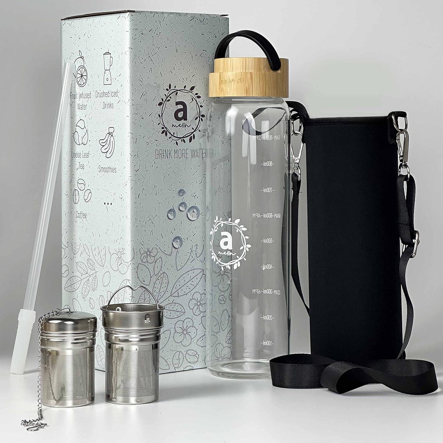 Botella de Agua de Vidrio Borosilicato 32oz Ameiin con Infusor