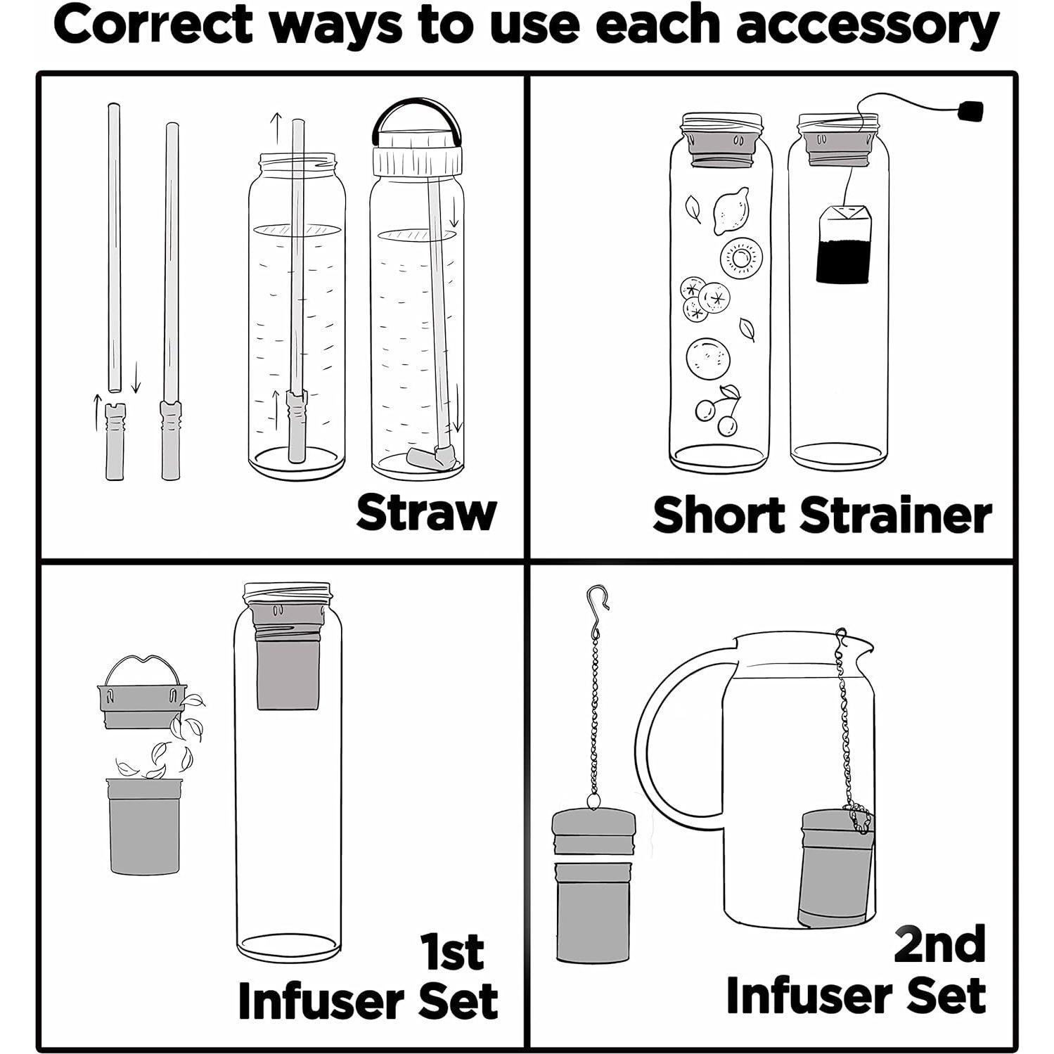 Botella de Agua de Vidrio Borosilicato 32oz Ameiin con Infusor