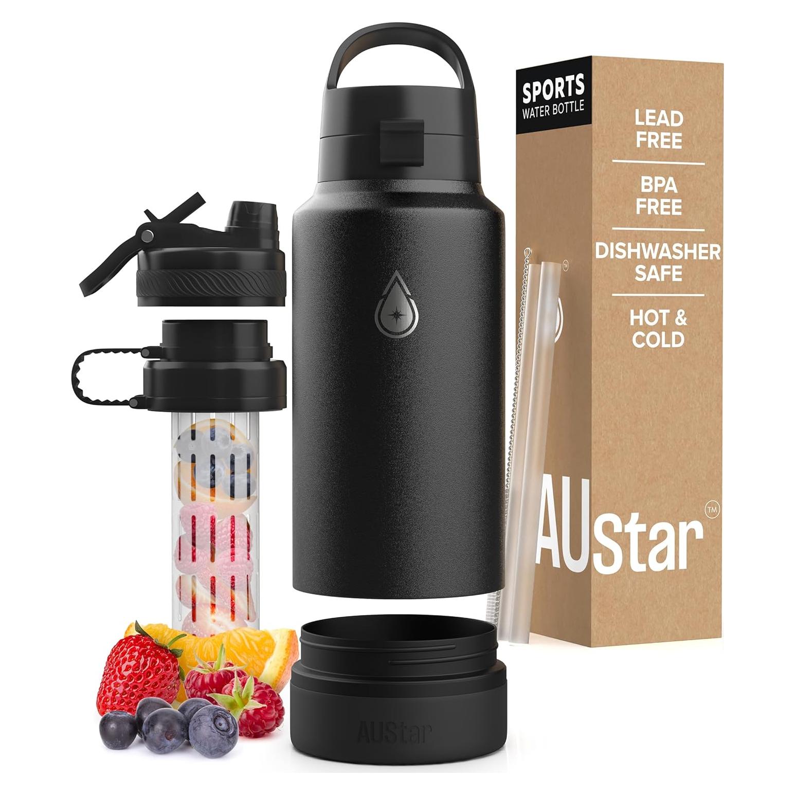 Botella de Agua Deportiva AUStar 769ml Aislada con Tapa Múltiple