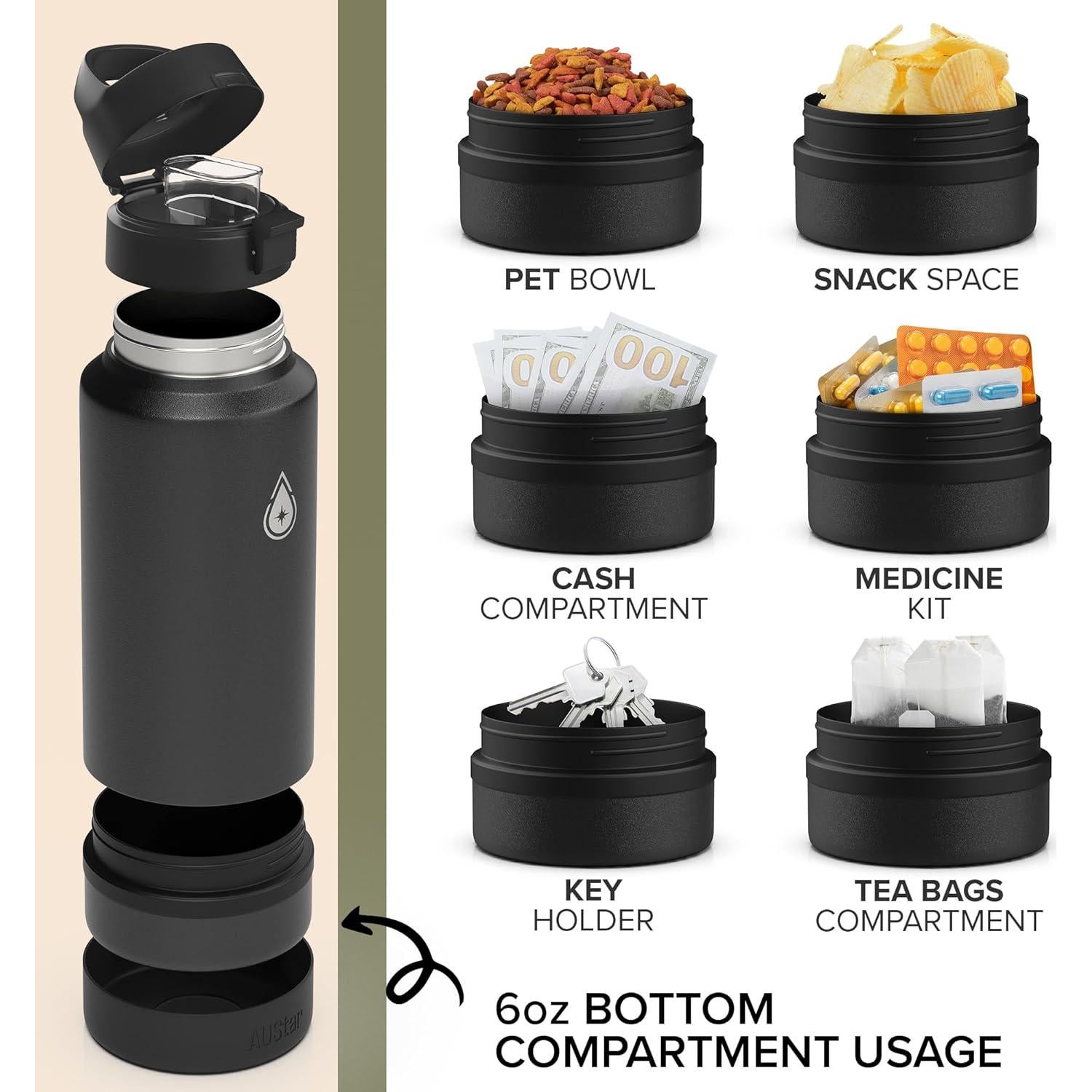 Botella de Agua Deportiva AUStar 769ml Aislada con Tapa Múltiple