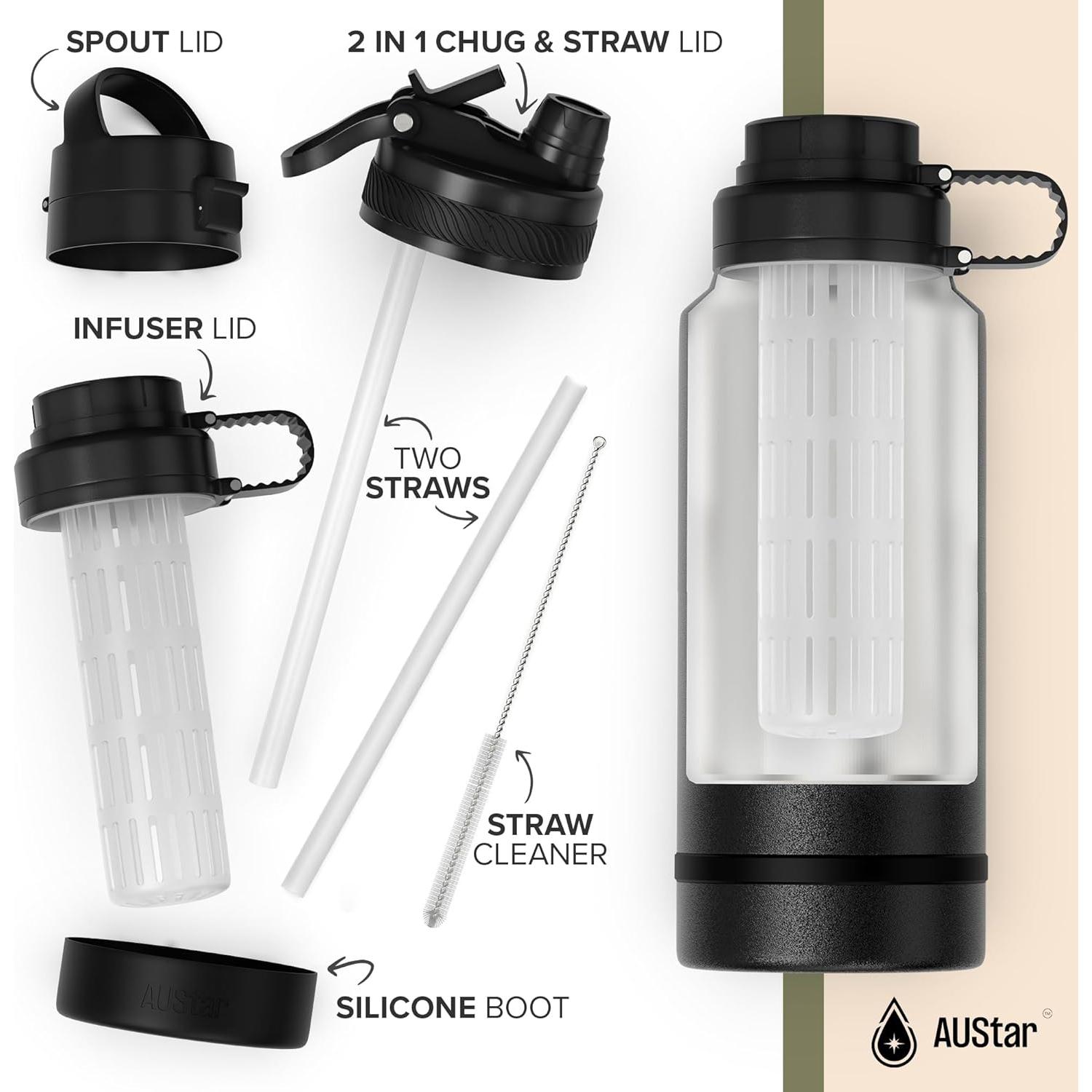 Botella de Agua Deportiva AUStar 769ml Aislada con Tapa Múltiple