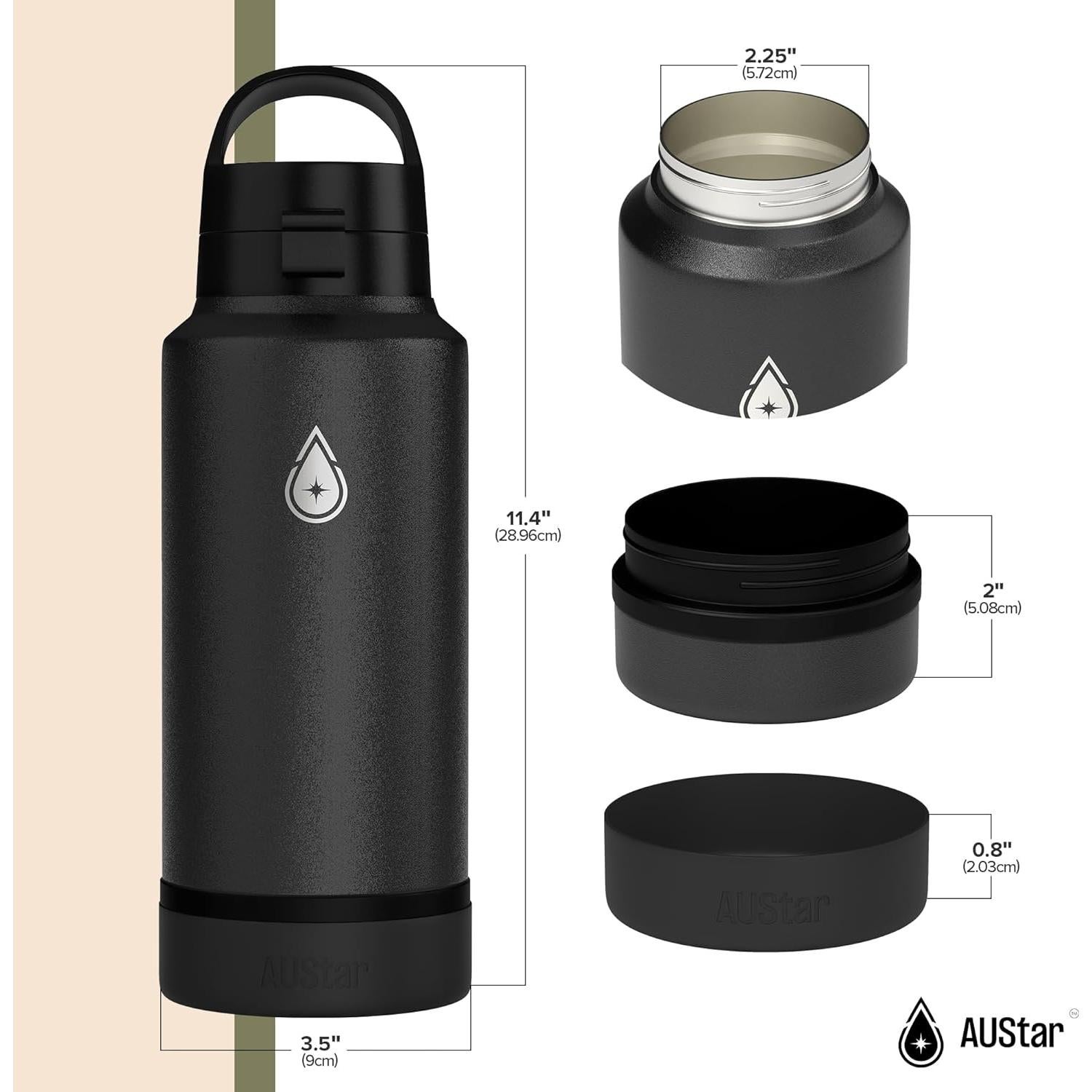 Botella de Agua Deportiva AUStar 769ml Aislada con Tapa Múltiple