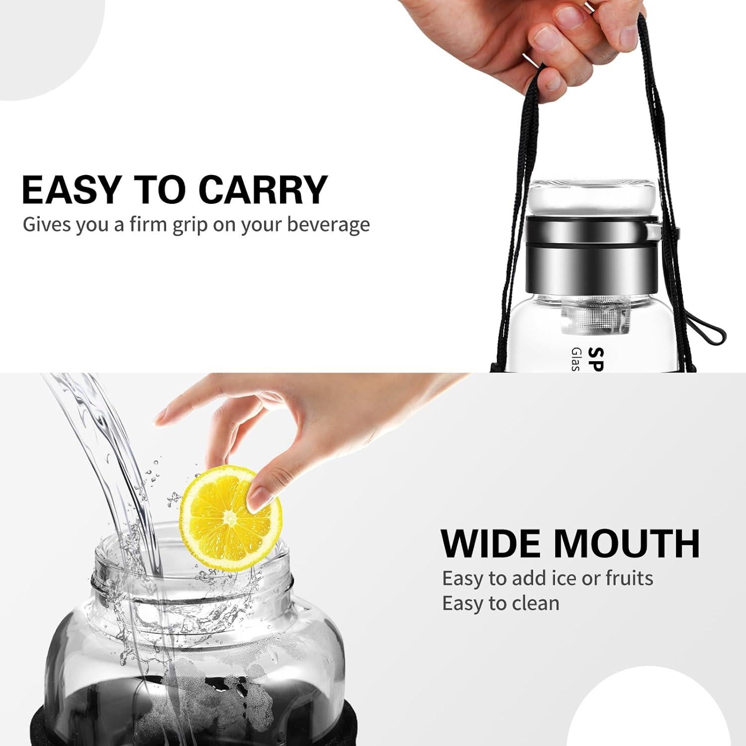 Botella de Agua de Vidrio Borosilicato Mymanjerfu 946ml con Infusor