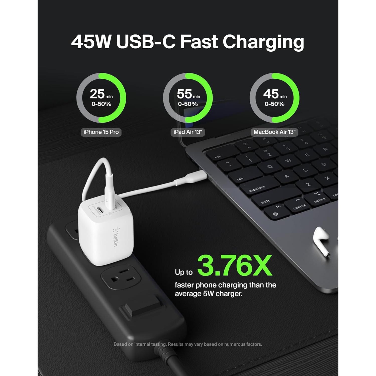 Cargador de pared Belkin 45W USB-C carga rápida - Blanco