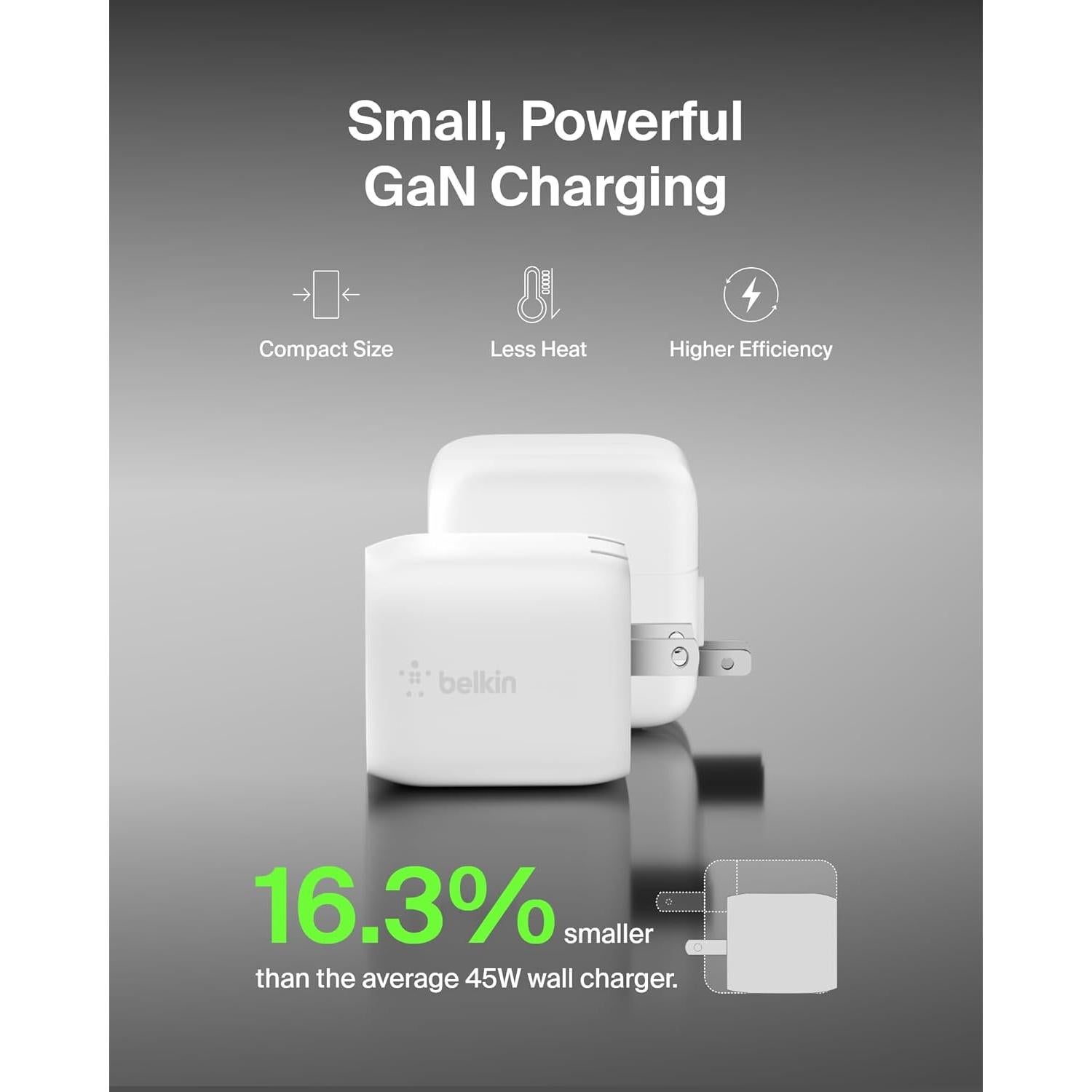 Cargador de pared Belkin 45W USB-C carga rápida - Blanco