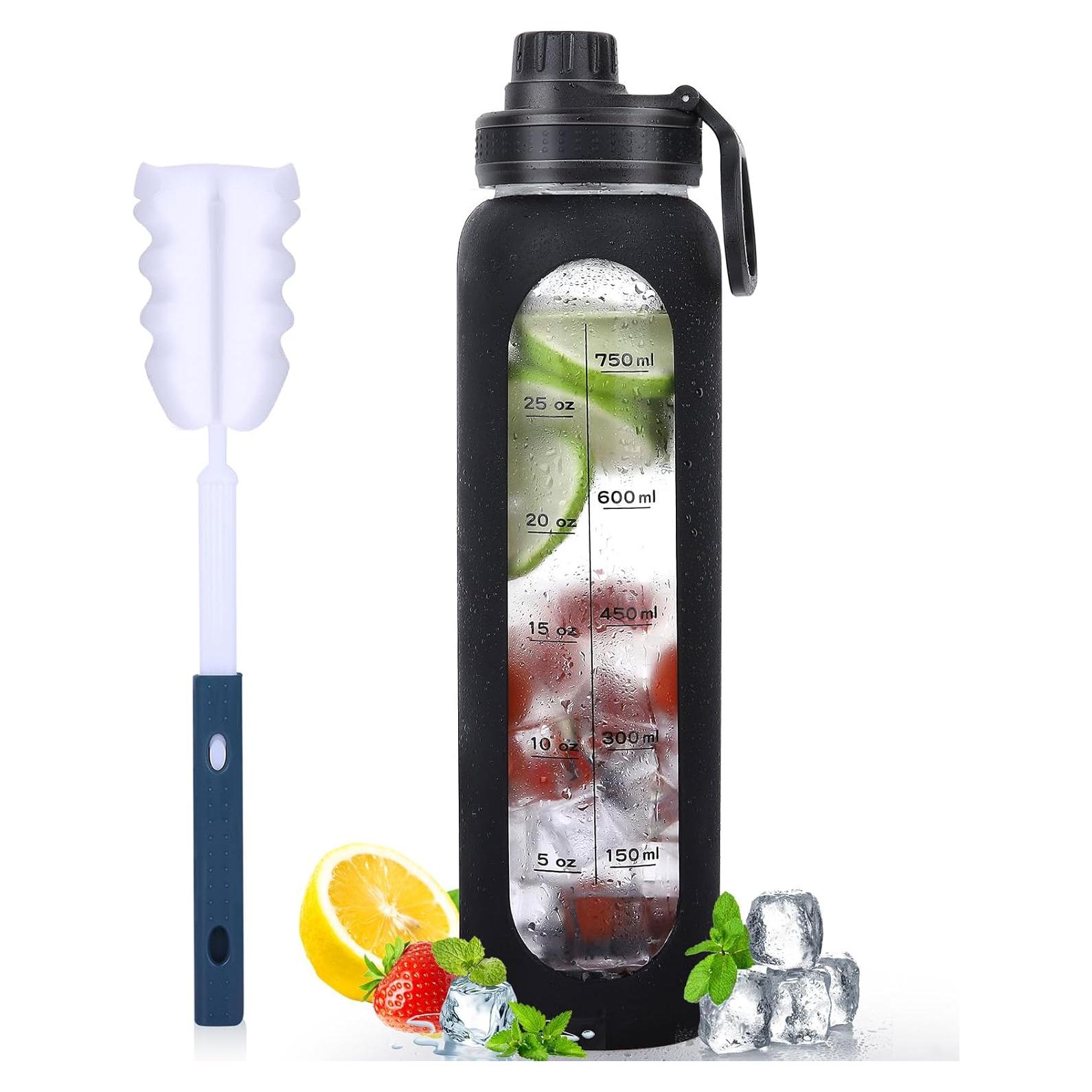 Botella de Agua de Vidrio GIEMIT 1 Litro con Manga de Silicona