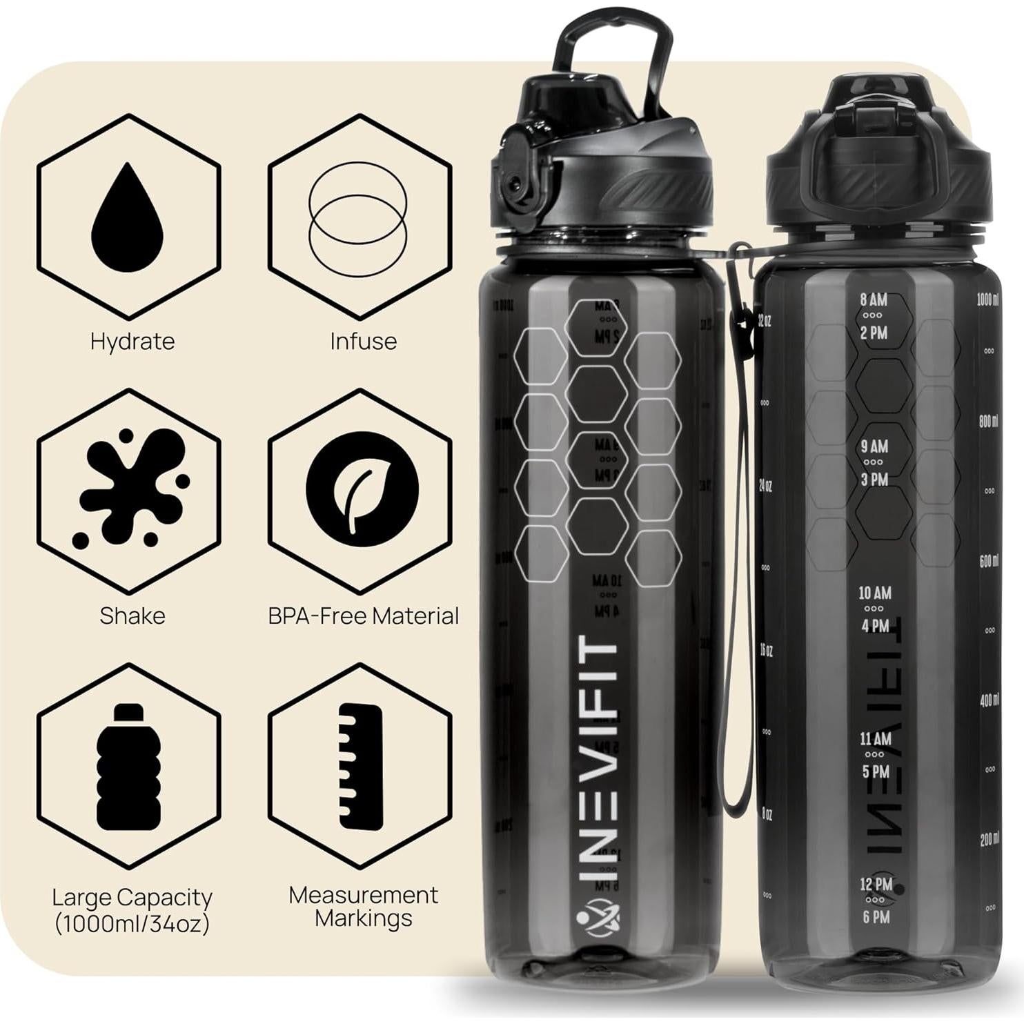 Botella Deportiva INEVIFIT 1L Libre de BPA con Infusor