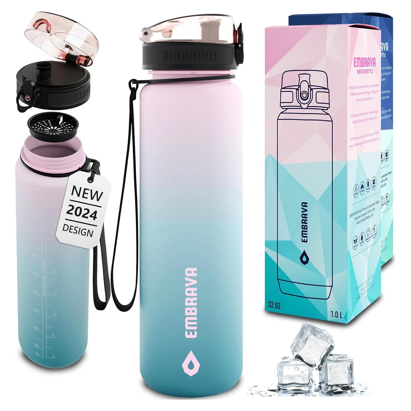 Botella de Agua Deportiva Embrava 1L - Libre de BPA - A Prueba de Fugas