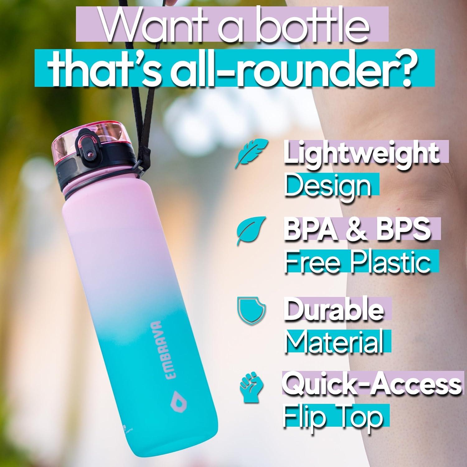 Botella de Agua Deportiva Embrava 1L - Libre de BPA - A Prueba de Fugas