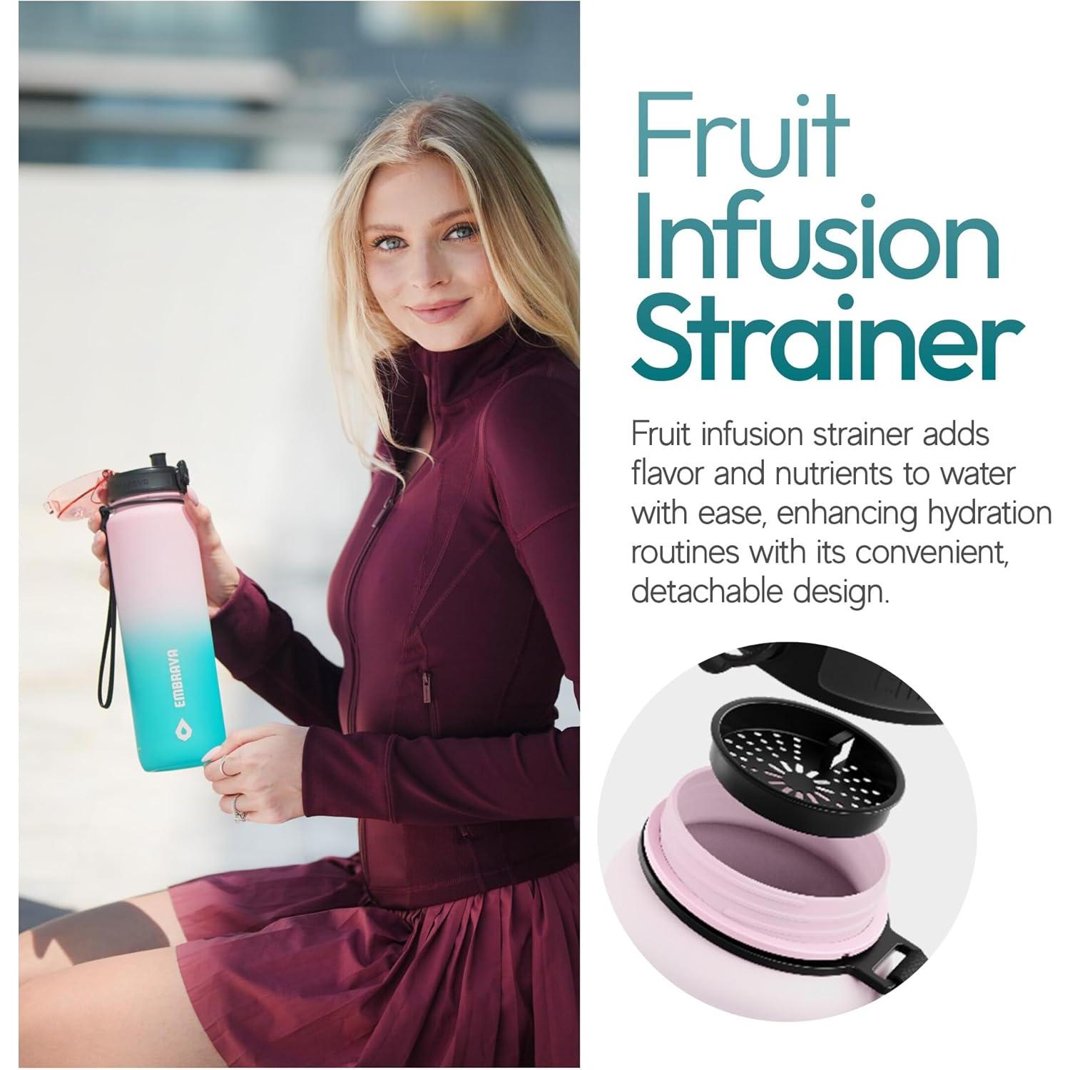 Botella de Agua Deportiva Embrava 1L - Libre de BPA - A Prueba de Fugas