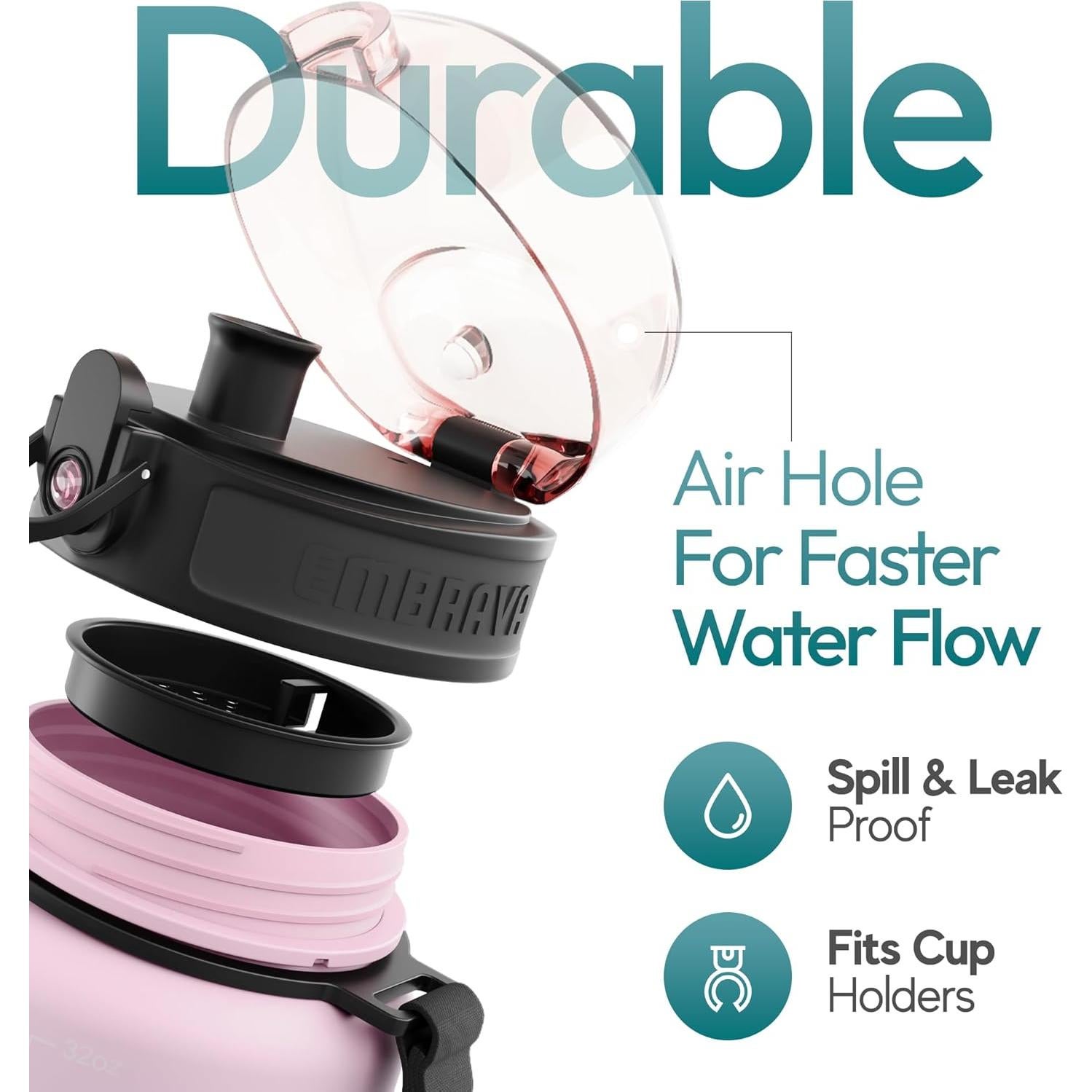 Botella de Agua Deportiva Embrava 1L - Libre de BPA - A Prueba de Fugas