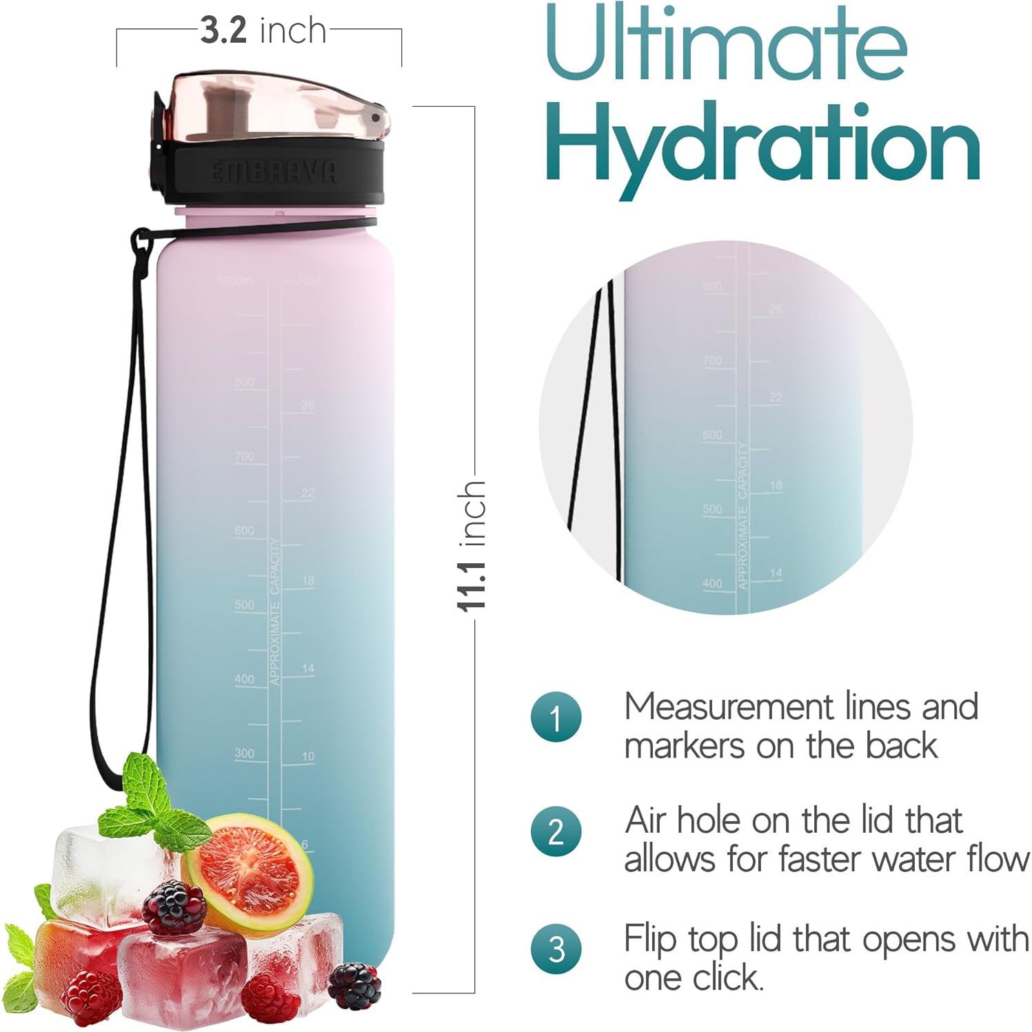 Botella de Agua Deportiva Embrava 1L - Libre de BPA - A Prueba de Fugas