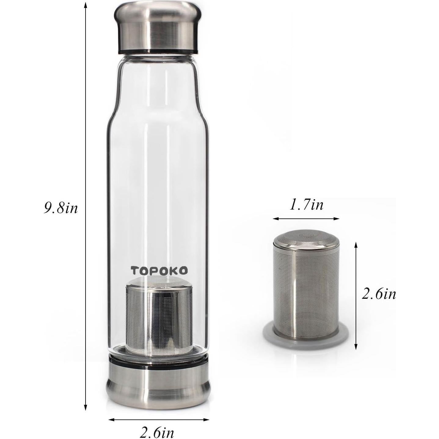 Botella de Agua de Vidrio Borosilicato TOPOKO 0.55L con Infusor