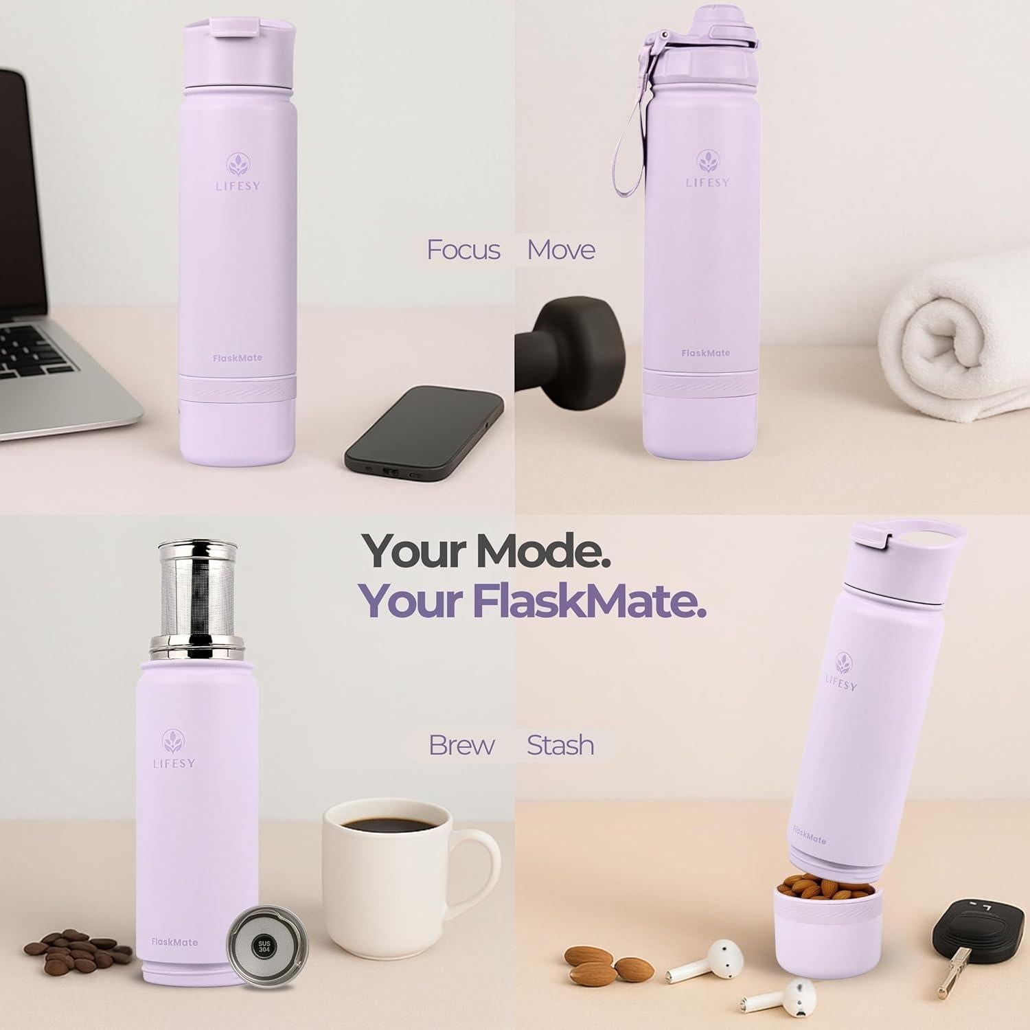 Botella Infusora de Té y Termo 0.5L LIFESY FlaskMate Lila