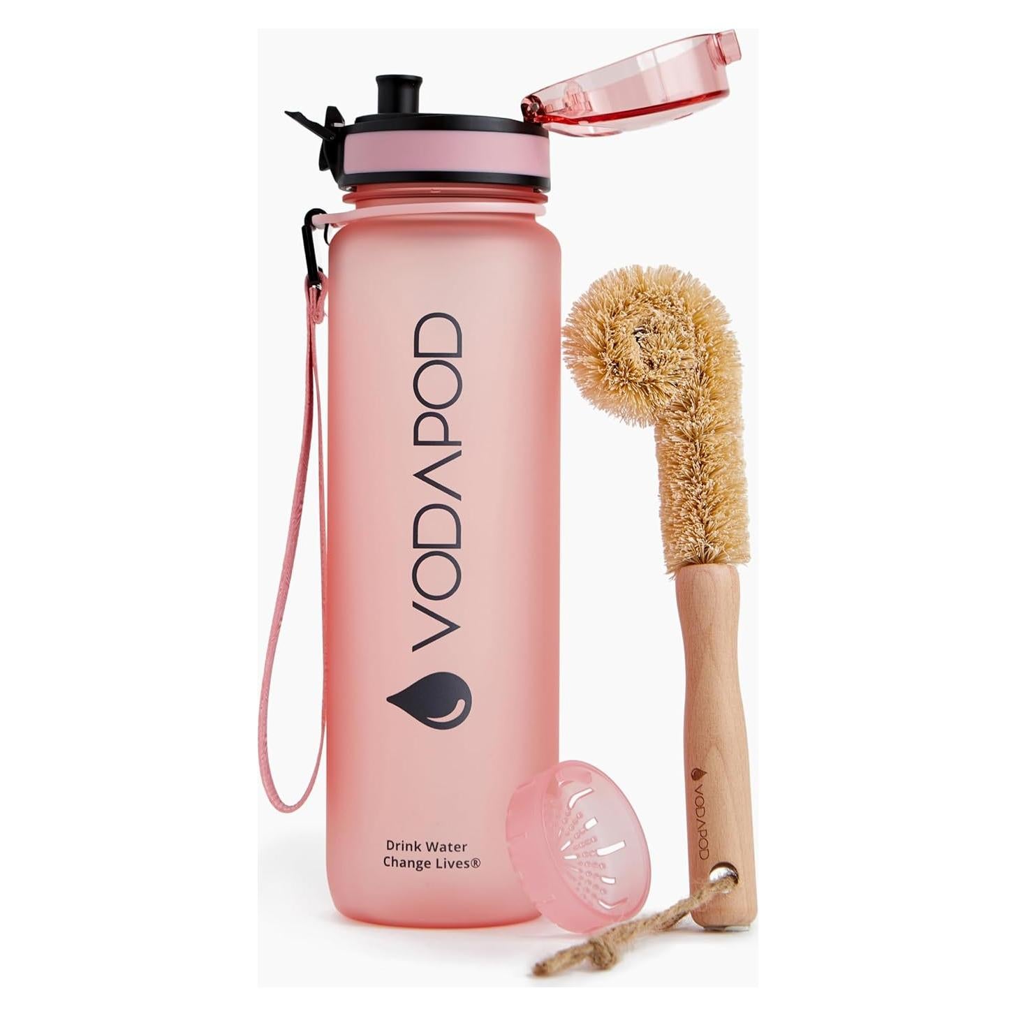 Botella de Agua Motivacional VODAPOD 0.95L Rosa Libre de BPA
