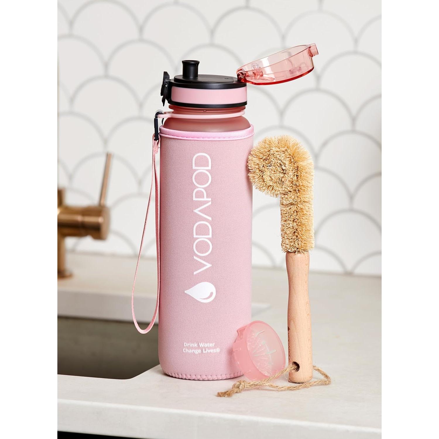 Botella de Agua Motivacional VODAPOD 0.95L Rosa Libre de BPA