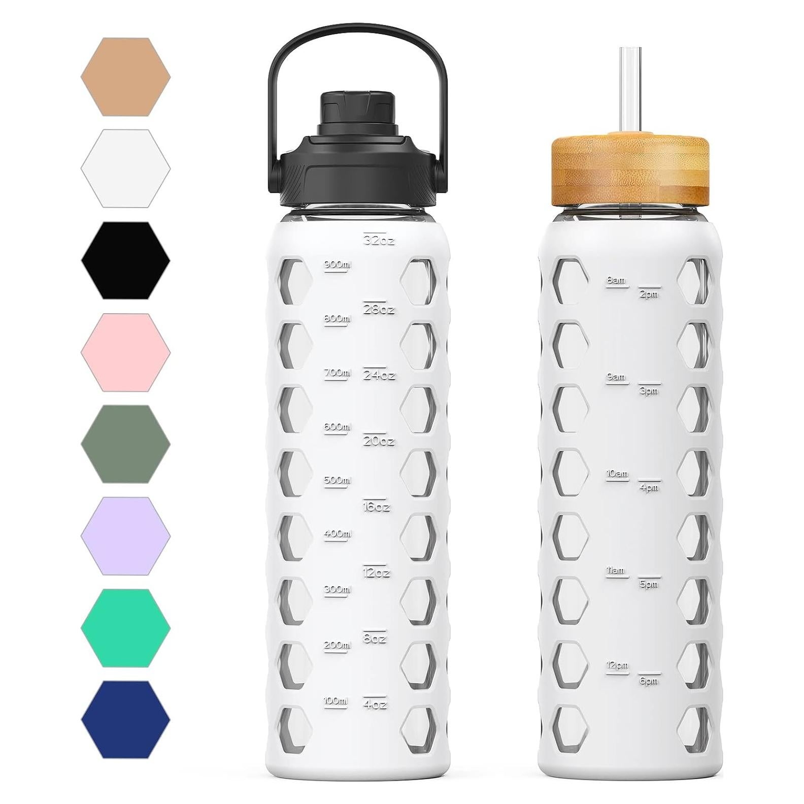 Botella de Agua de Vidrio MUKOKO 946ml con 2 Tapas y Funda