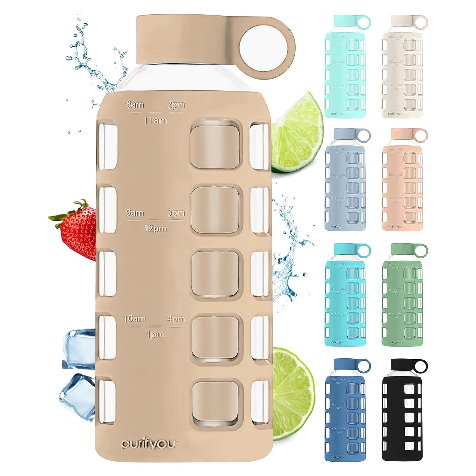 Botella de Agua de Vidrio Purifyou 22oz con Manga de Silicona