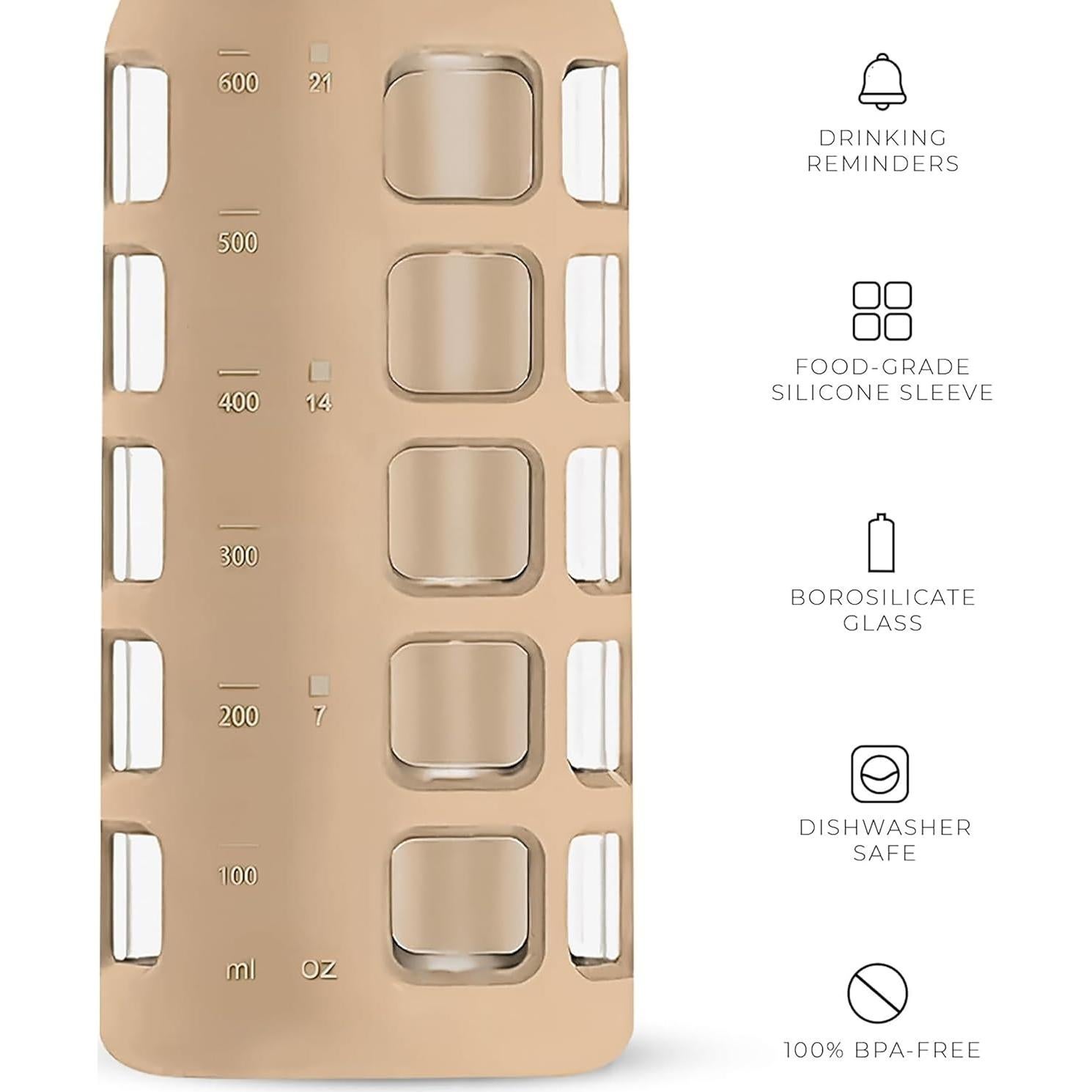 Botella de Agua de Vidrio Purifyou 22oz con Manga de Silicona