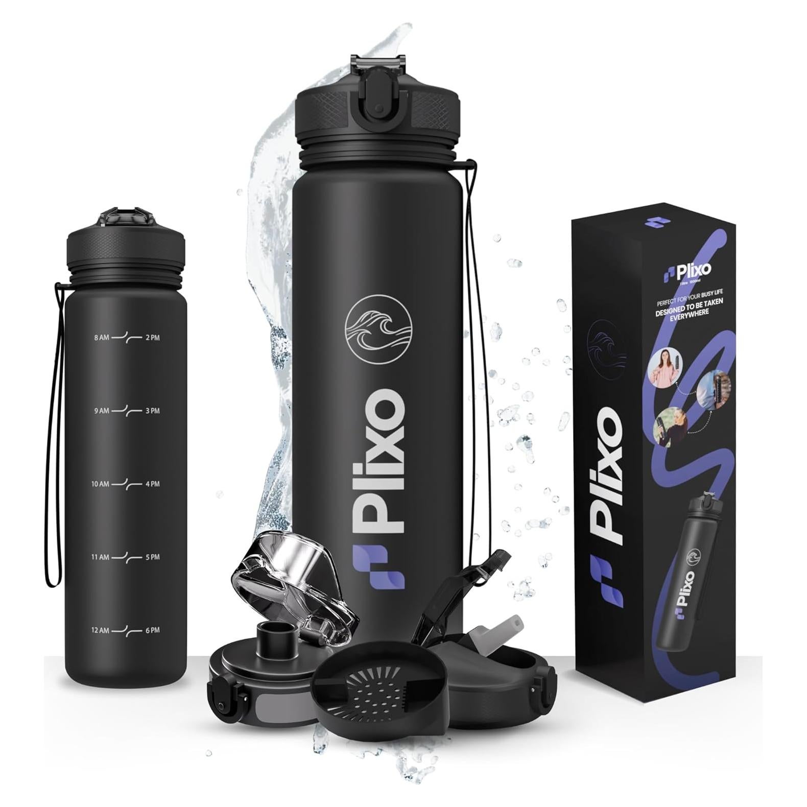 Botella de Agua Plixo 32 Oz con 2 Tapas a Prueba de Fugas