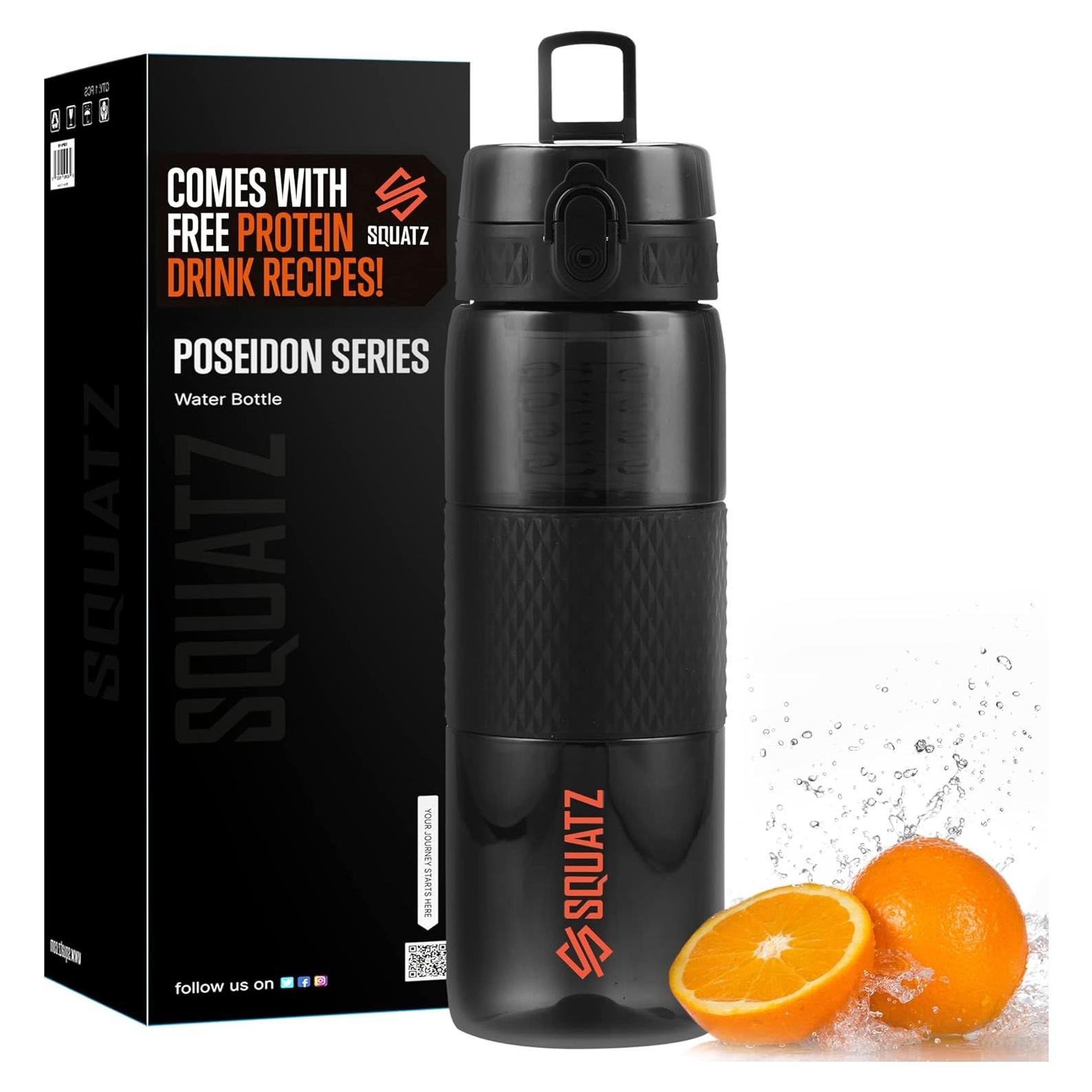 Botella de Agua SQUATZ 1L con Infusor y Filtro - Negra