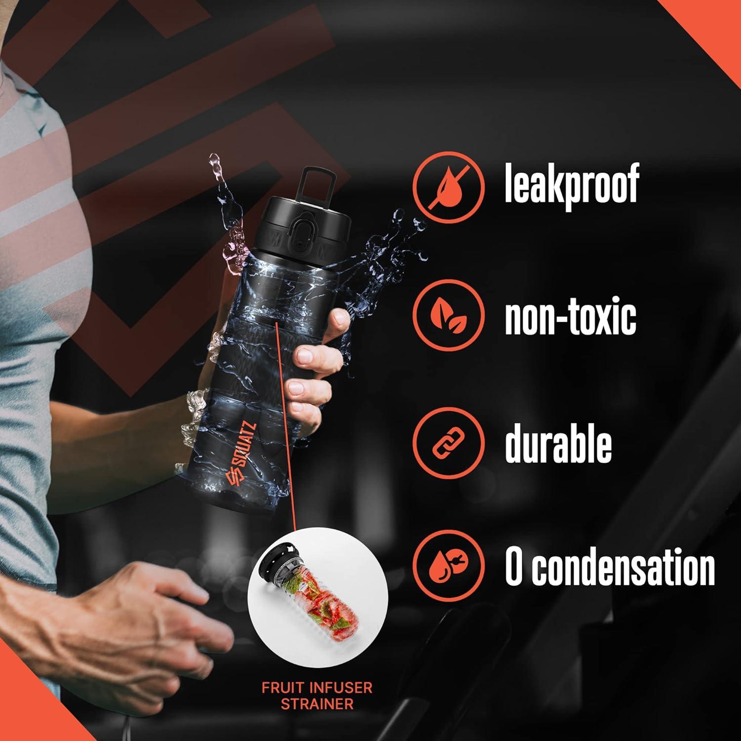 Botella de Agua SQUATZ 1L con Infusor y Filtro - Negra