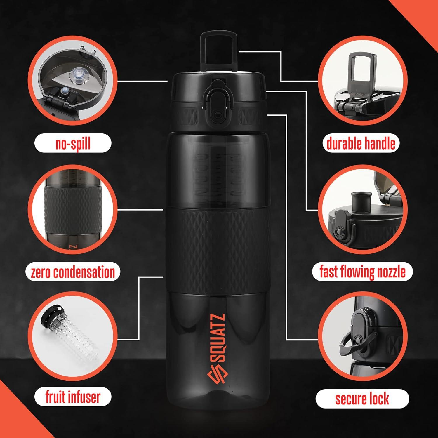 Botella de Agua SQUATZ 1L con Infusor y Filtro - Negra