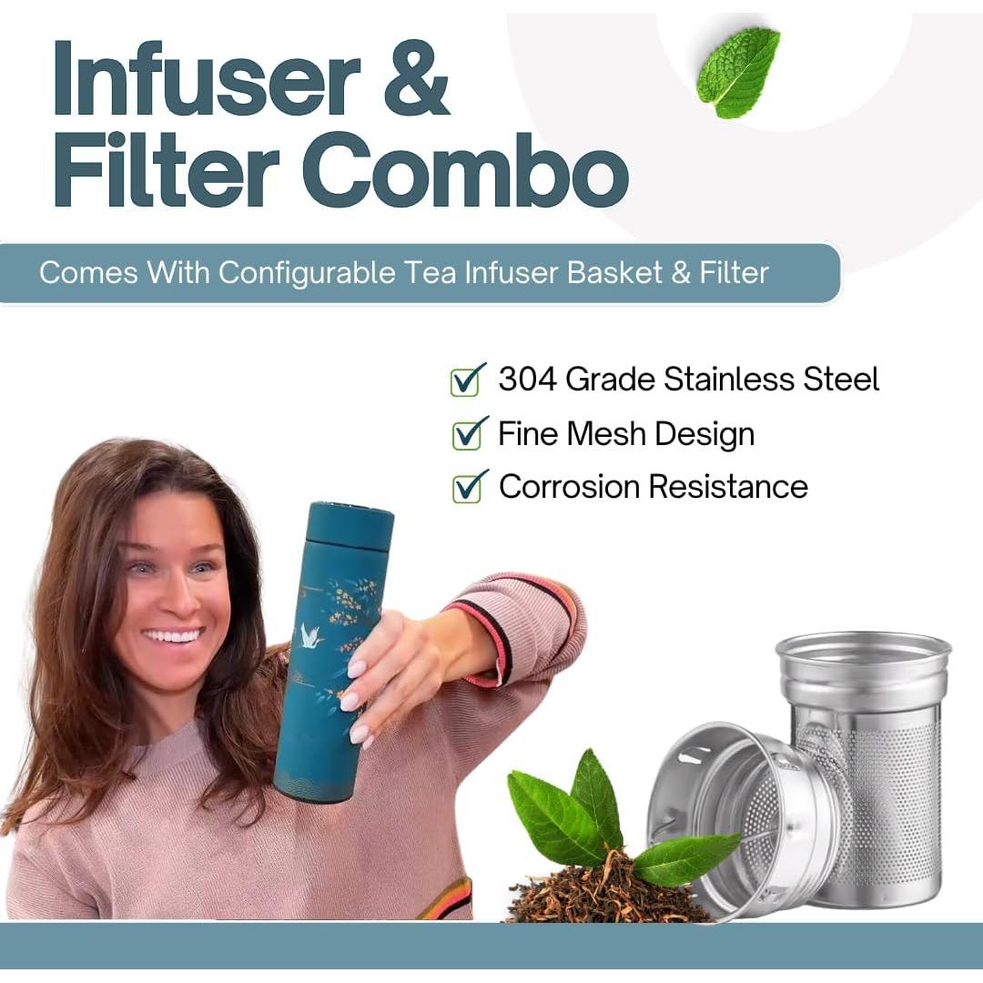 Botella Infusora de Té Farasi 15 oz Acero Inoxidable Pantalla