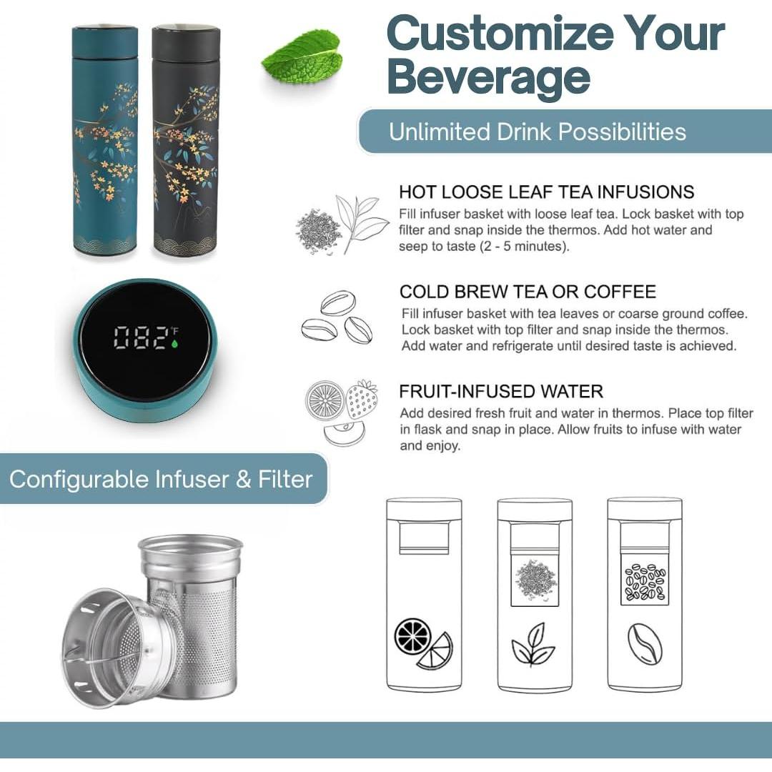 Botella Infusora de Té Farasi 15 oz Acero Inoxidable Pantalla