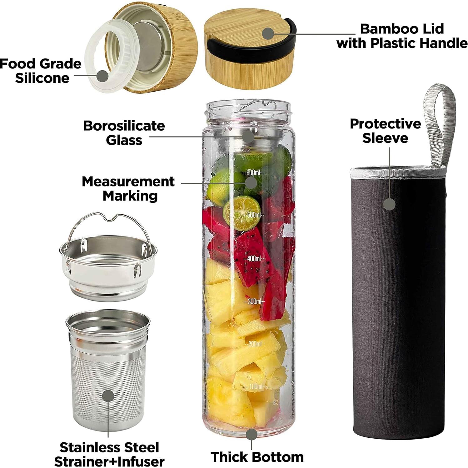 Botella de Agua de Vidrio Borosilicato 0.68L Ameiin con Infusor