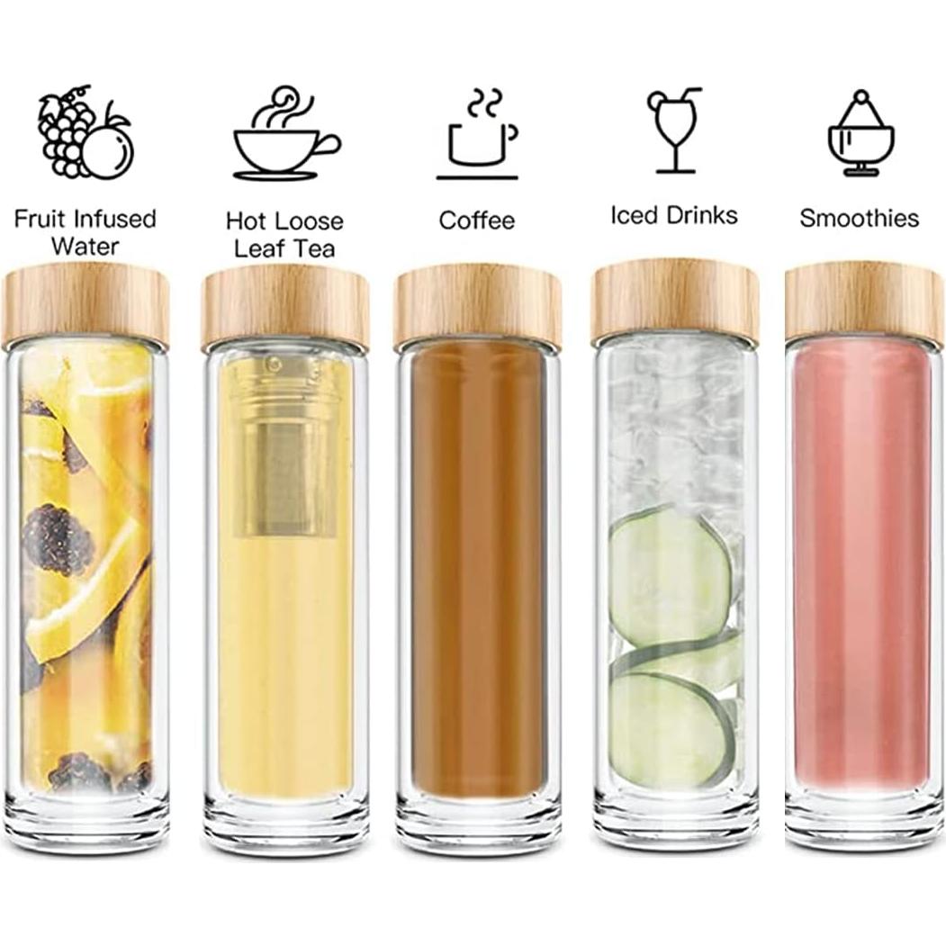 Botella de Té COMI 400 ml Vidrio Borosilicato Doble Pared