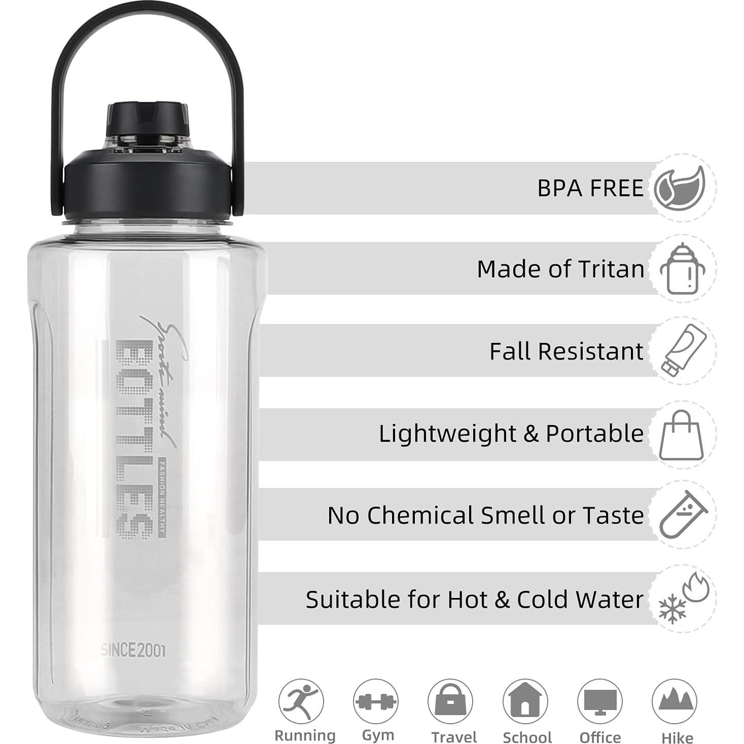 Botella de Agua Olerd 2L a Prueba de Fugas con Asa - Gris