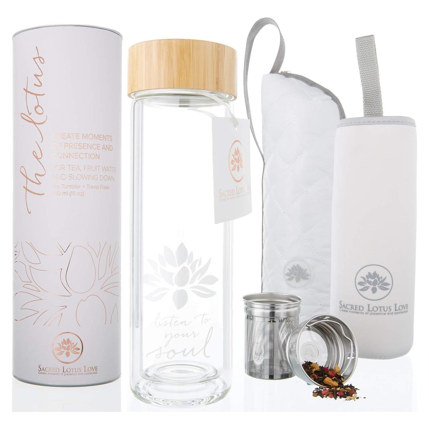 Vaso de Té Loto Sagrado Amor 443ml con Infusor y Colador